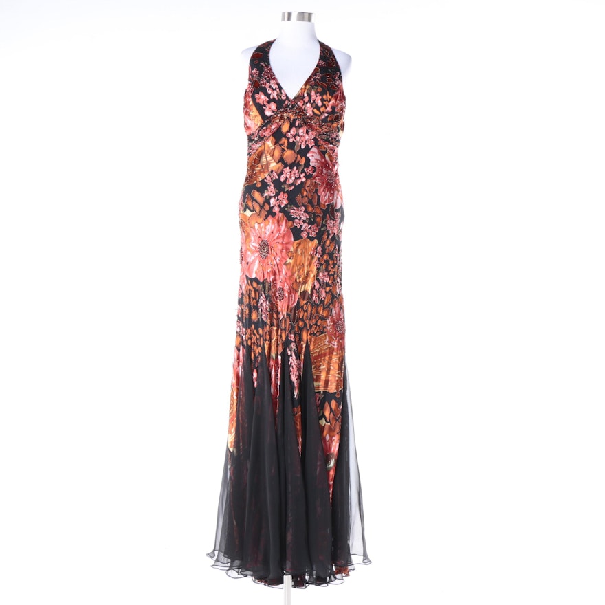 Sue Wong Nocturne Embellished Silk and Rayon Blend Sleeveless Gown