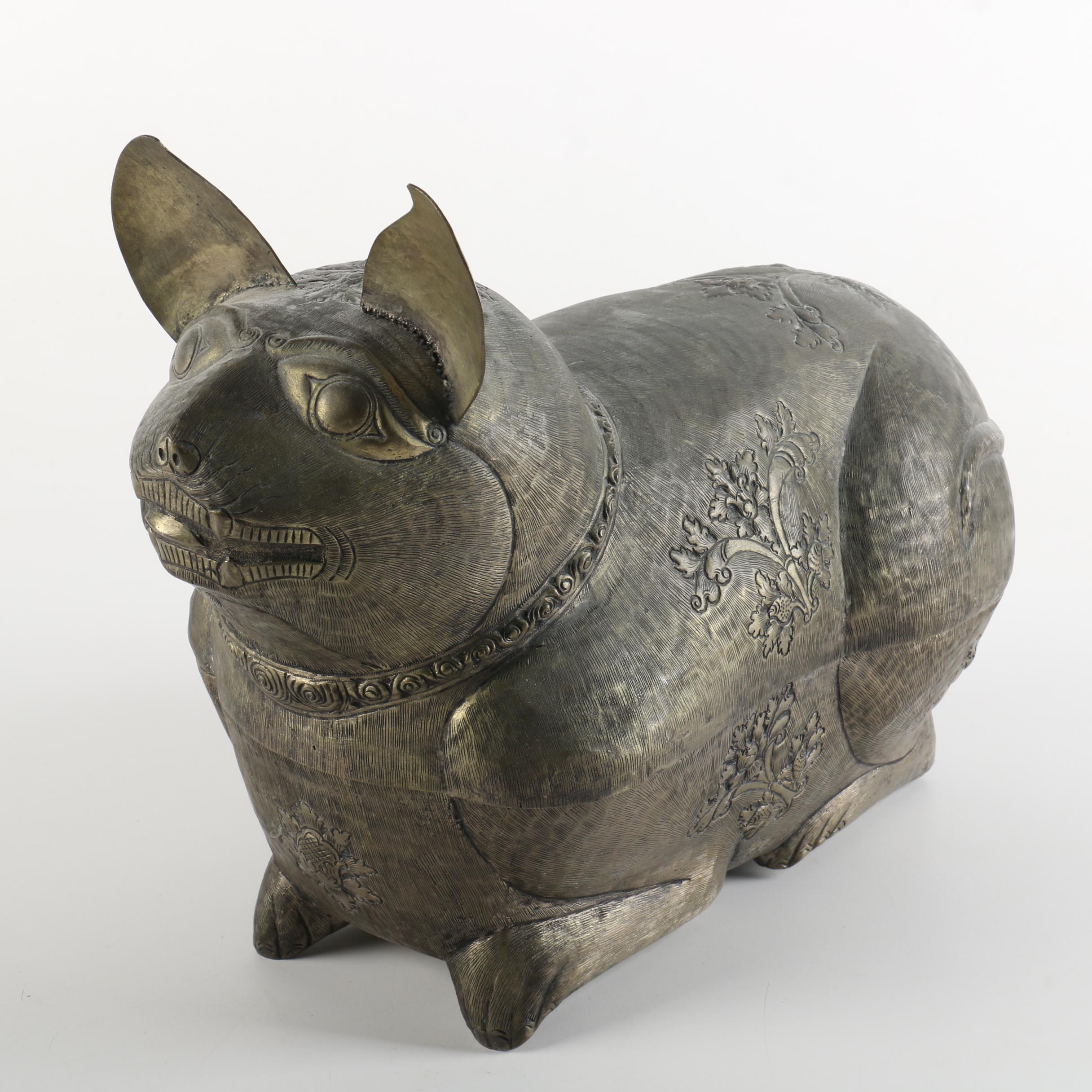 Silver Tone Metal Cat Trinket Box