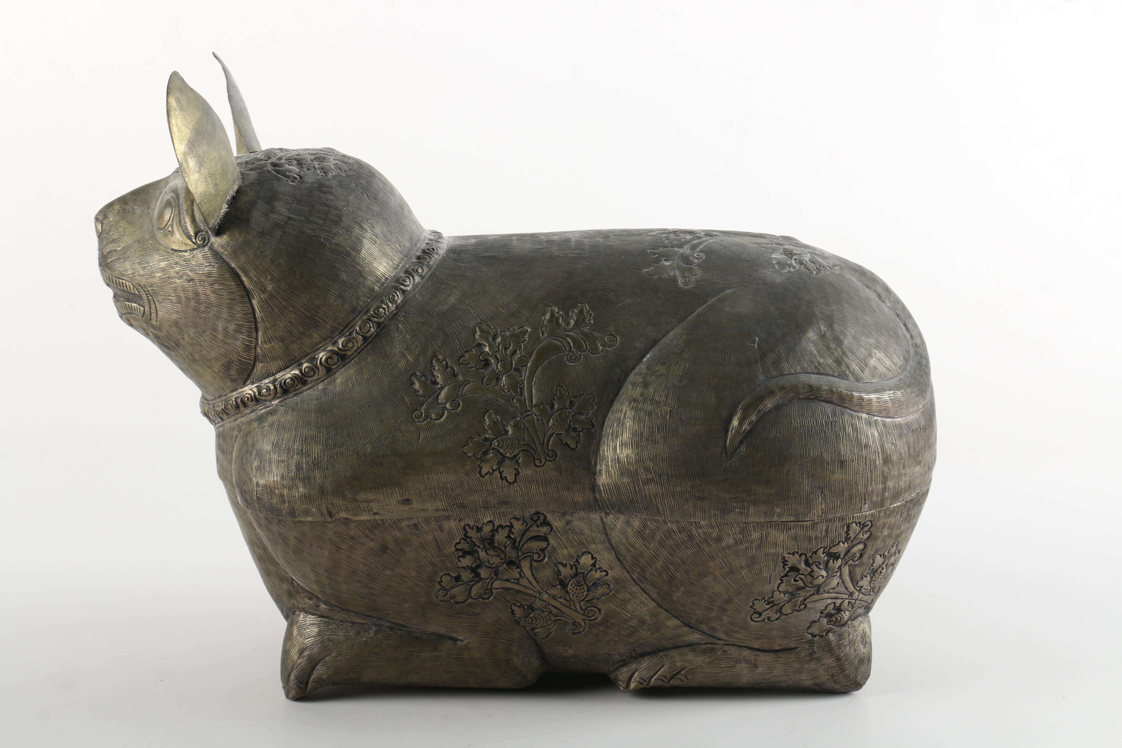 Silver Tone Metal Cat Trinket Box