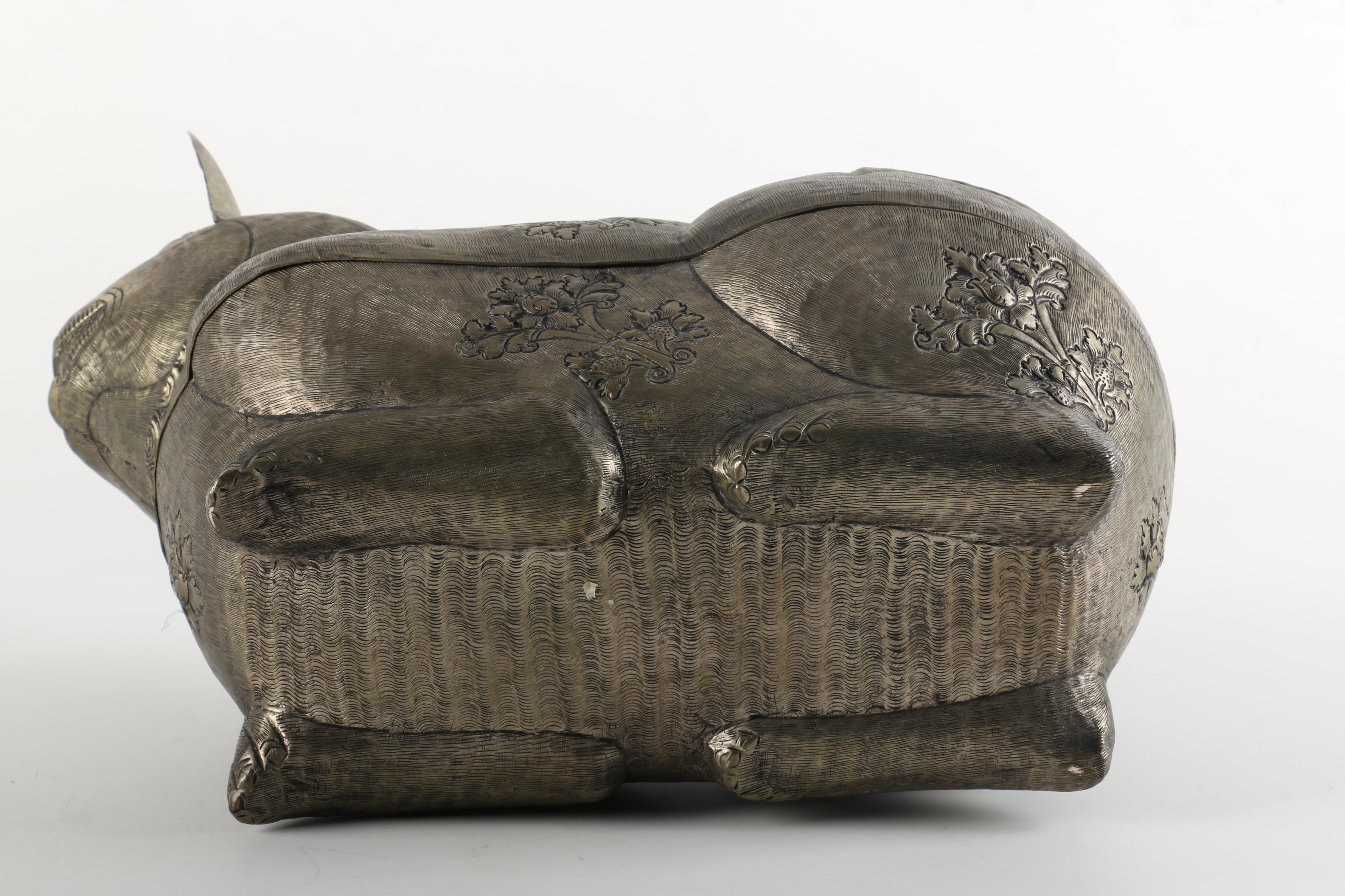 Silver Tone Metal Cat Trinket Box