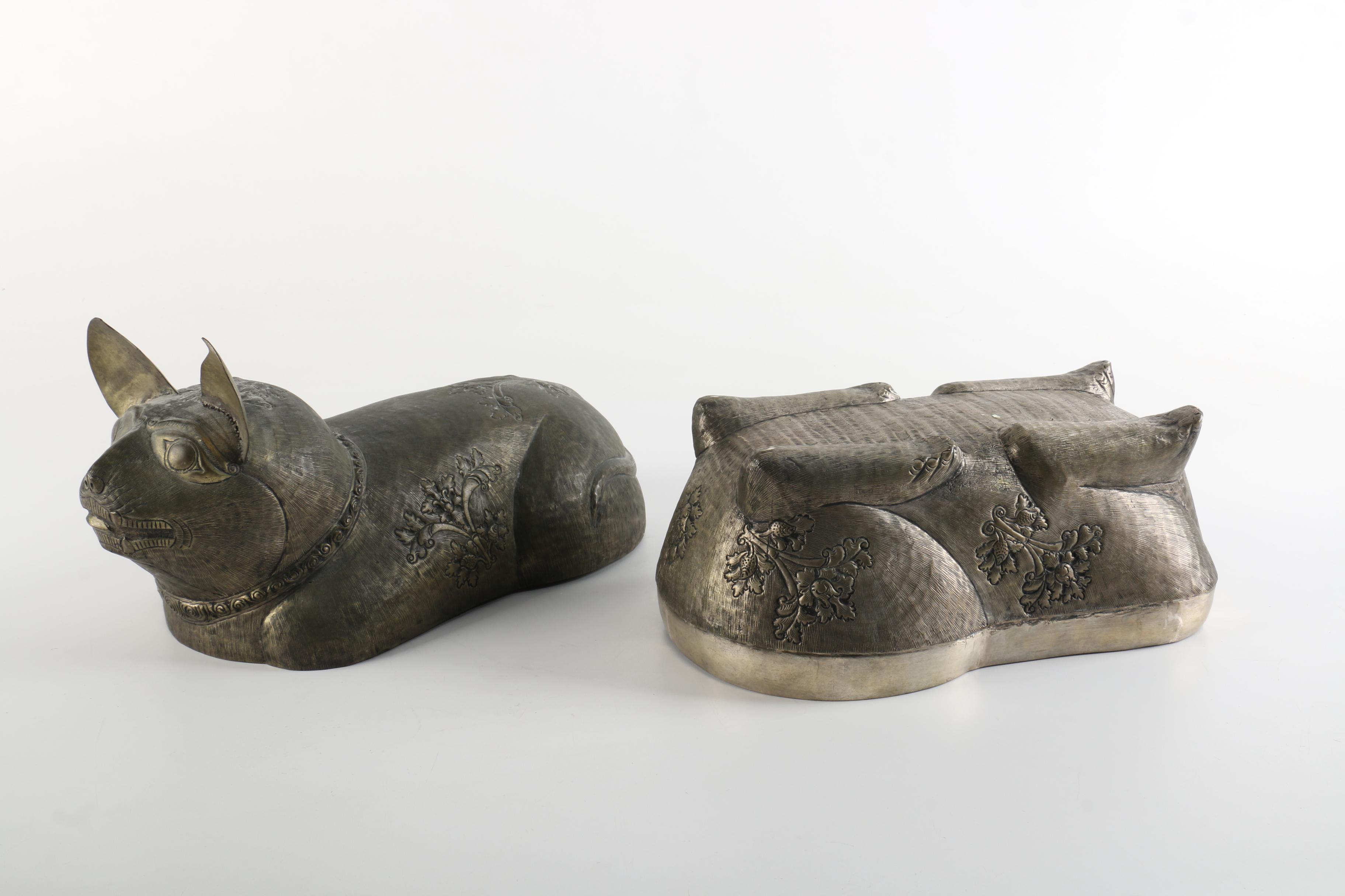 Silver Tone Metal Cat Trinket Box