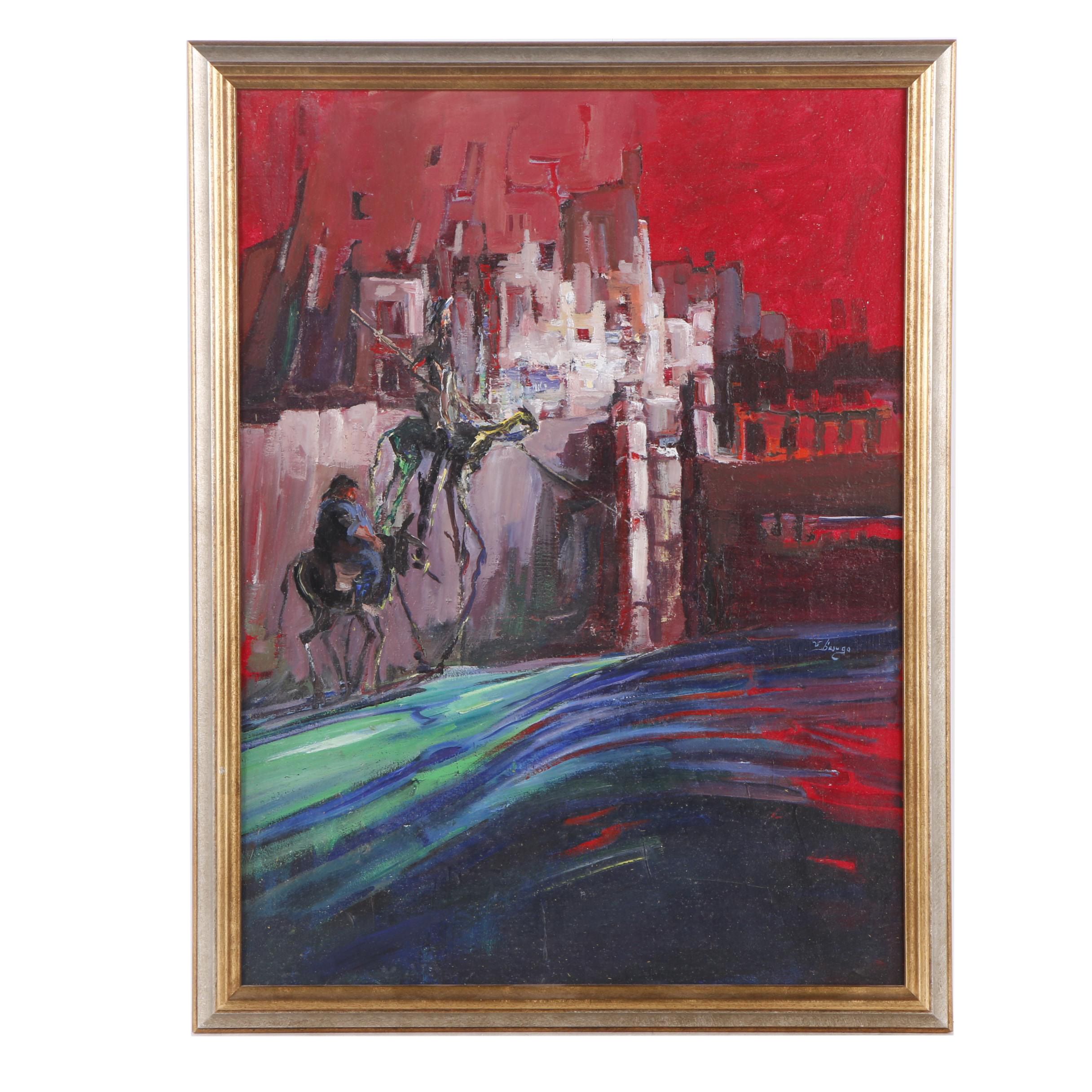 V. Besugo Oil Painting "D. Quixote, Cidade Fantasma"