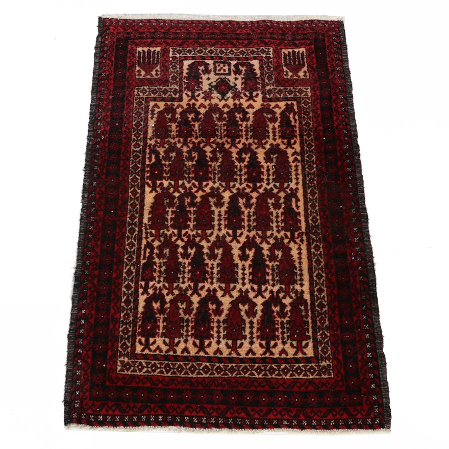 Hand Woven Wool Baluch Mir-a-Boteh Prayer Rug
