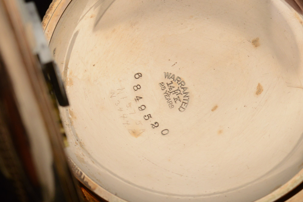 Antique Waltham 14K Yellow Gold Plate Pocket Watch with Blood Stone Fob