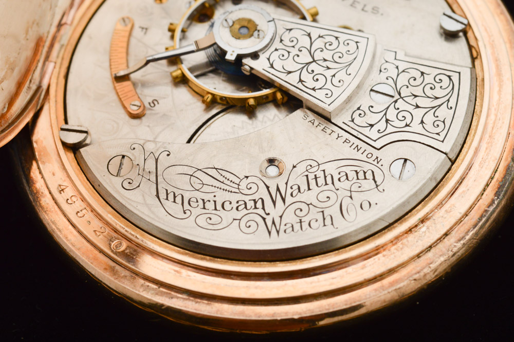 Antique Waltham 14K Yellow Gold Plate Pocket Watch with Blood Stone Fob