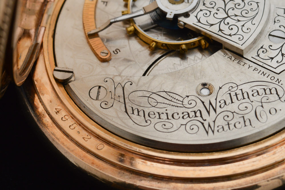 Antique Waltham 14K Yellow Gold Plate Pocket Watch with Blood Stone Fob