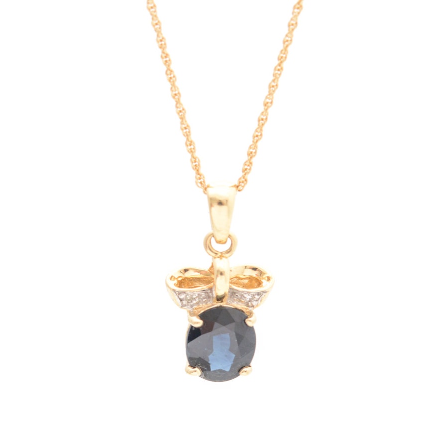 14K Yellow Gold Sapphire and Diamond Necklace