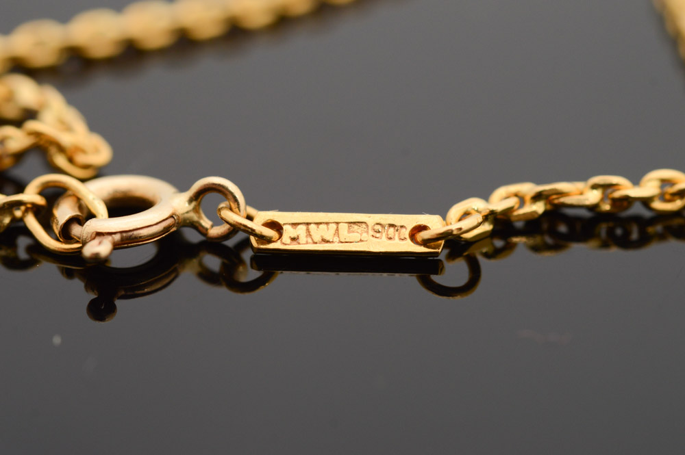 20K Yellow Gold Necklace with Canadian 1991 Gold Maple Leaf Bullion Coin Pendant