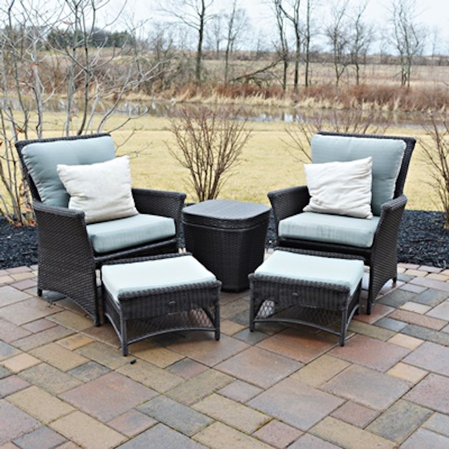 Hampton Bay Patio Chairs, Ottomans and Storage Table