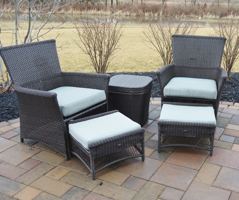 Hampton Bay Patio Chairs, Ottomans and Storage Table