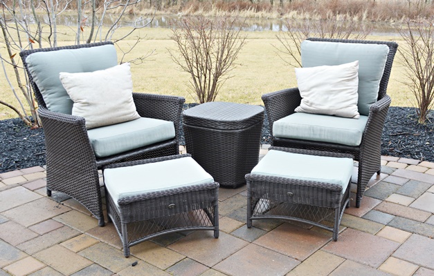 Hampton Bay Patio Chairs, Ottomans and Storage Table