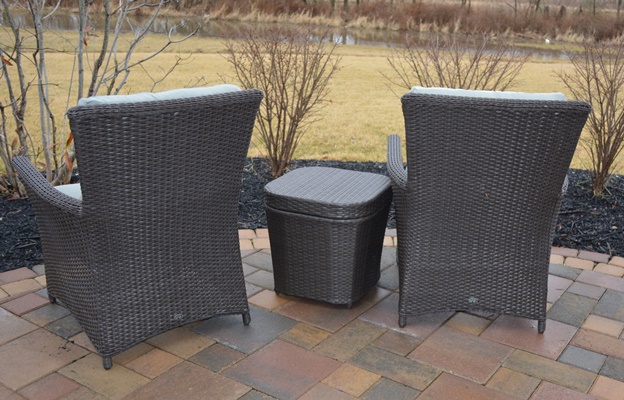 Hampton Bay Patio Chairs, Ottomans and Storage Table