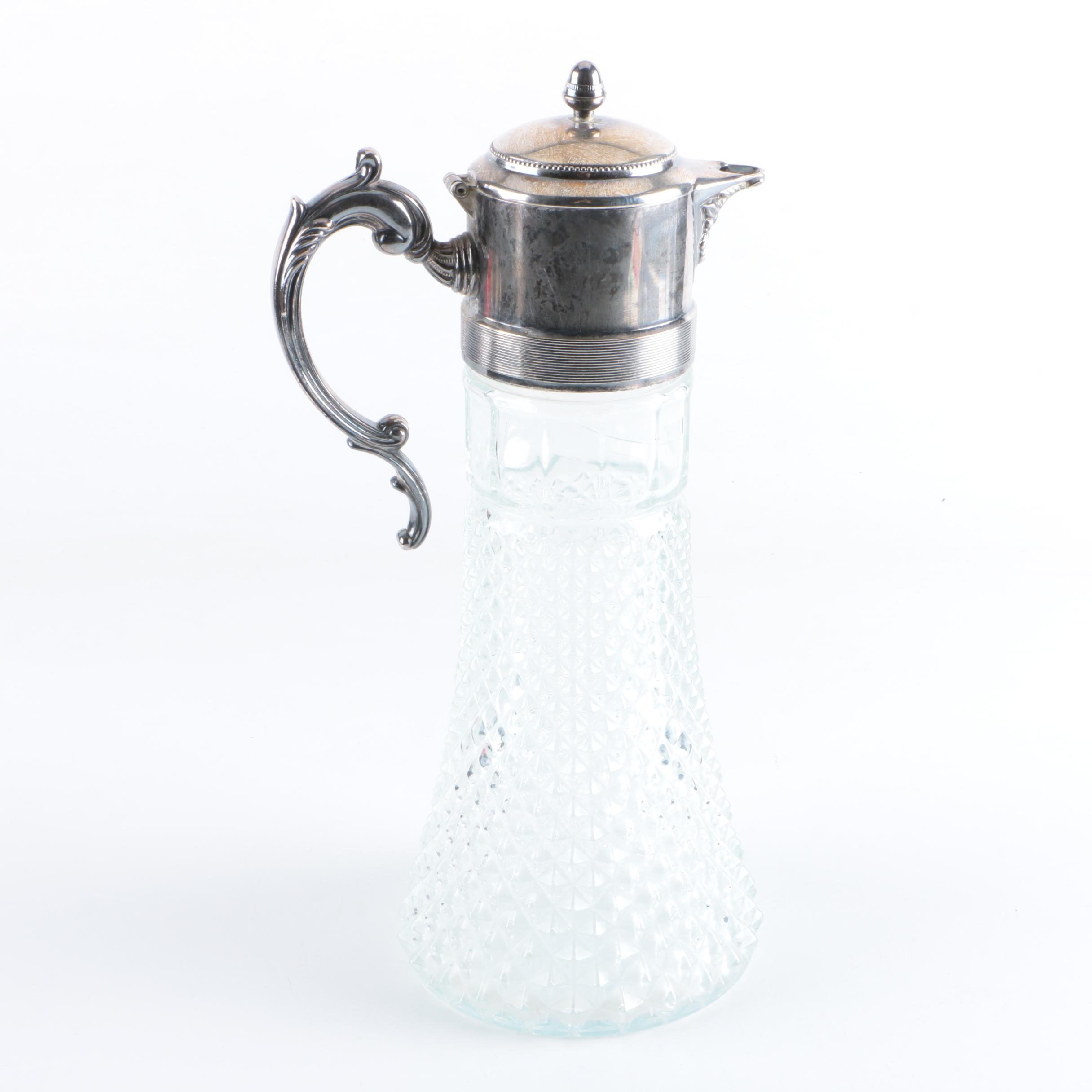 Silver Plate and Cut Glass Pitcher