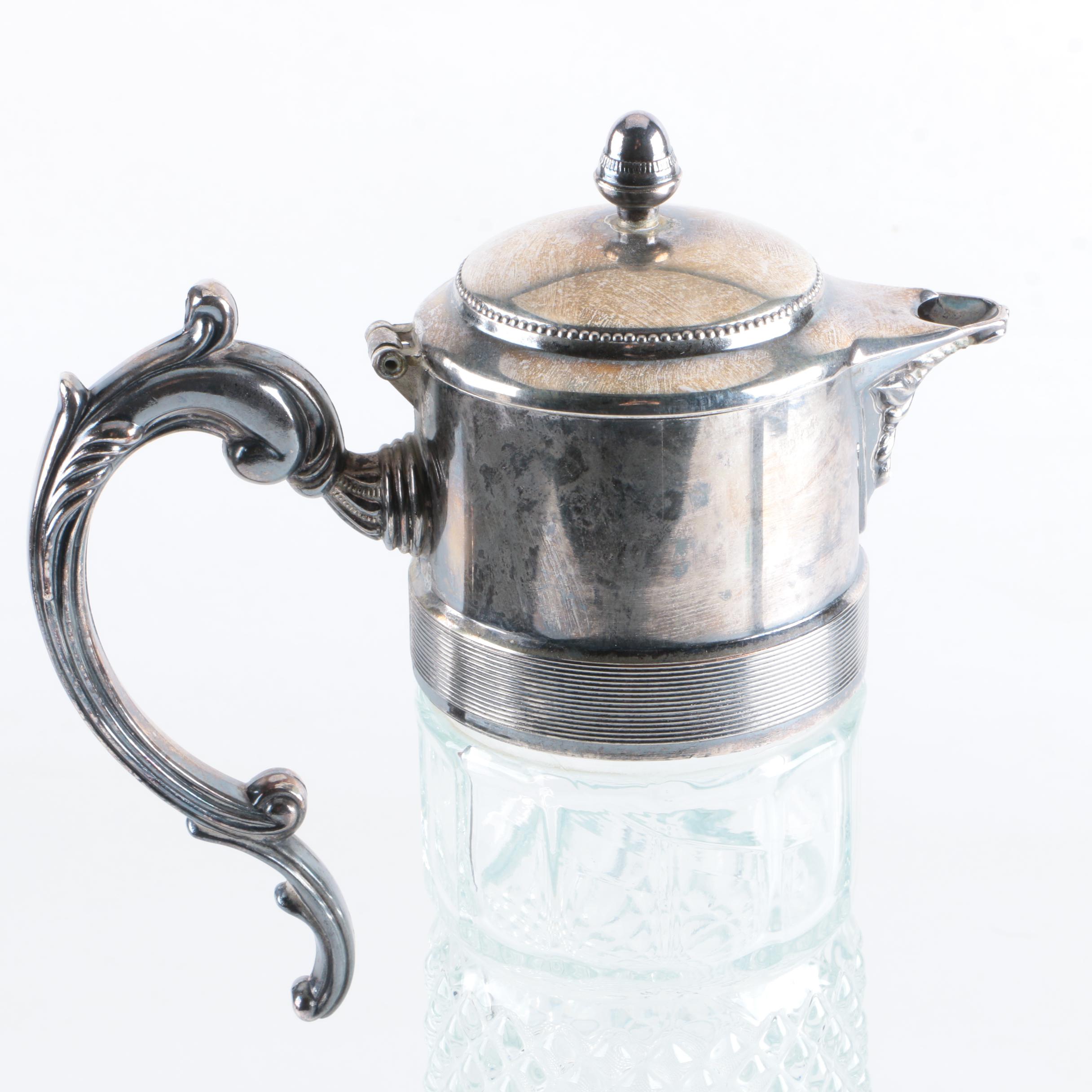 Silver Plate and Cut Glass Pitcher