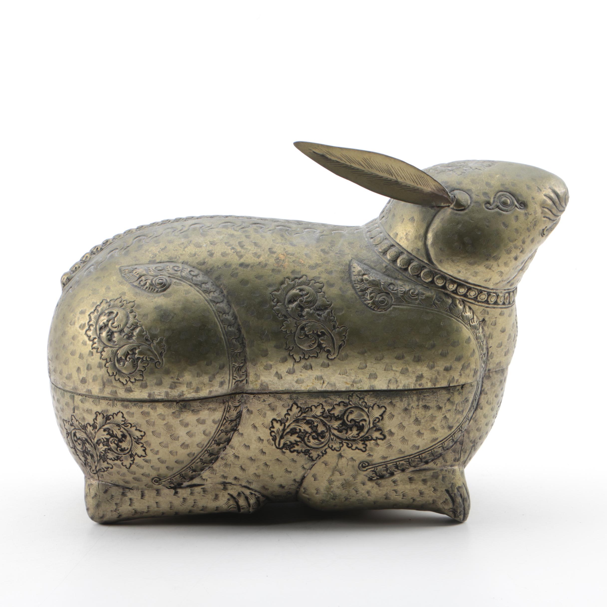 Silver Tone Metal Rabbit Trinket Box