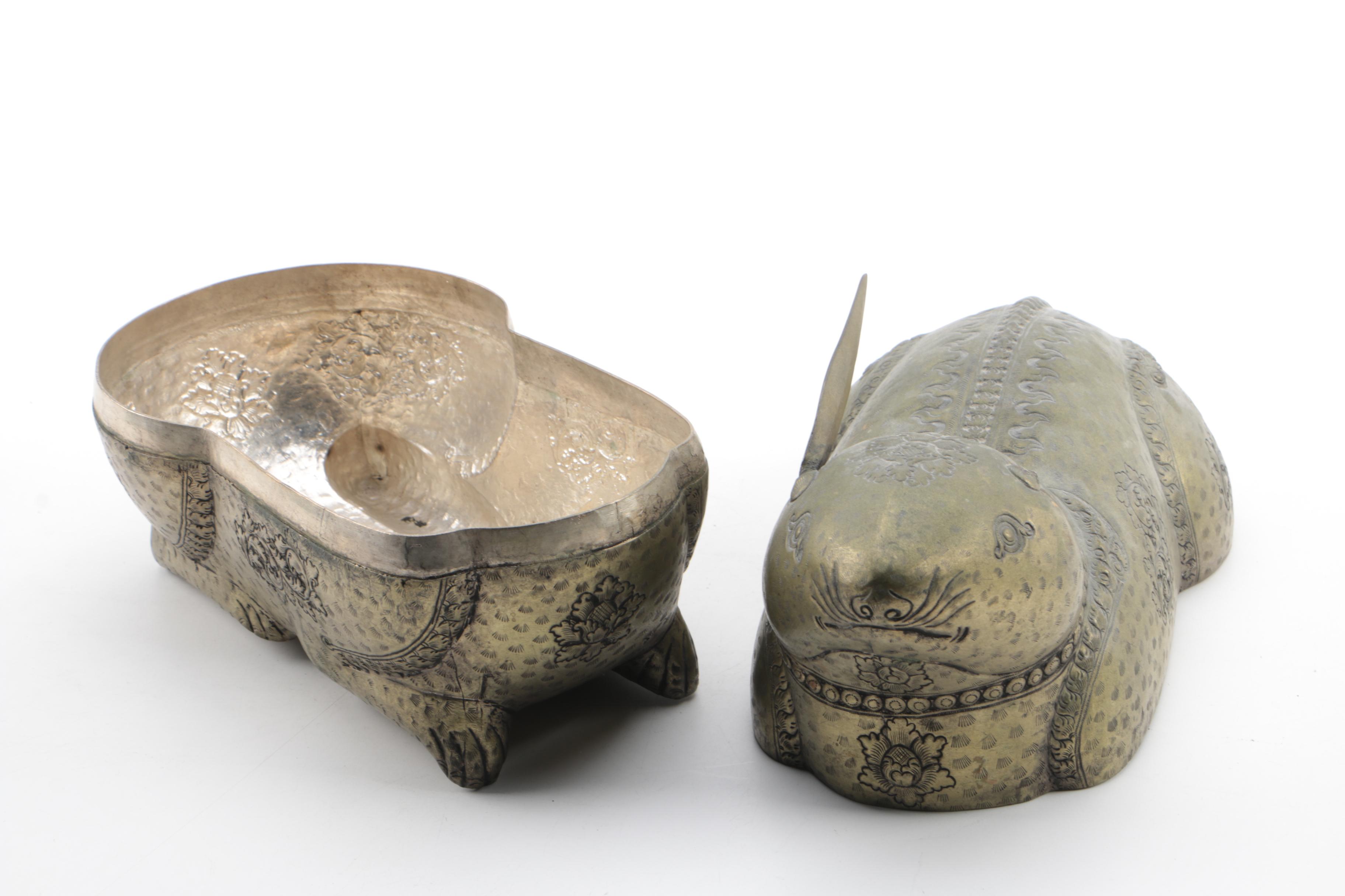 Silver Tone Metal Rabbit Trinket Box