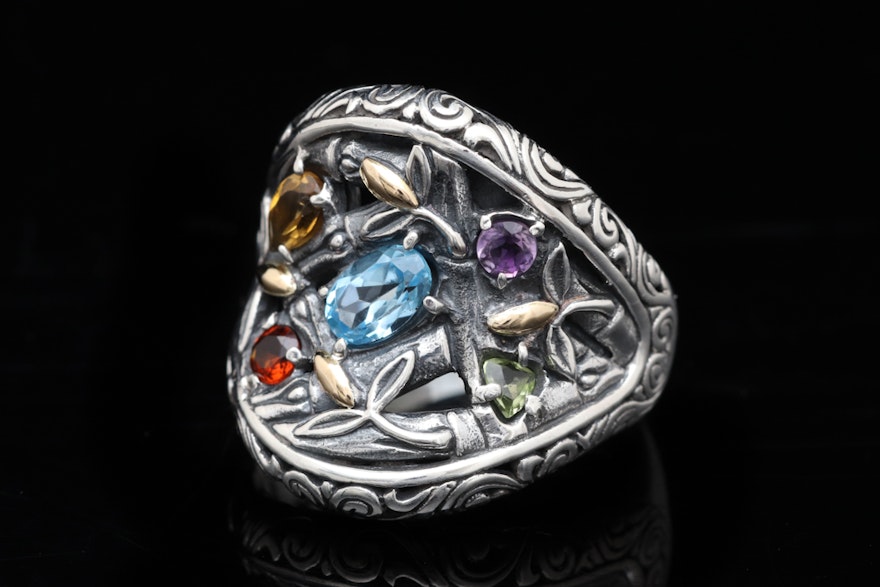 Sterling Silver, 18K Yellow Gold and Multi-Gemstone Ring