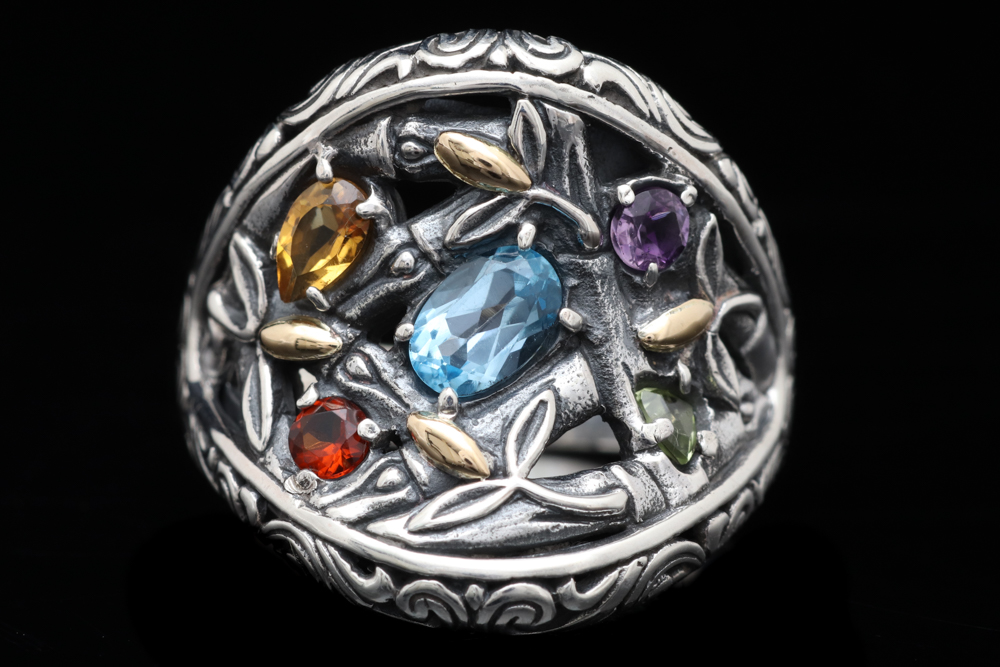 Sterling Silver, 18K Yellow Gold and Multi-Gemstone Ring