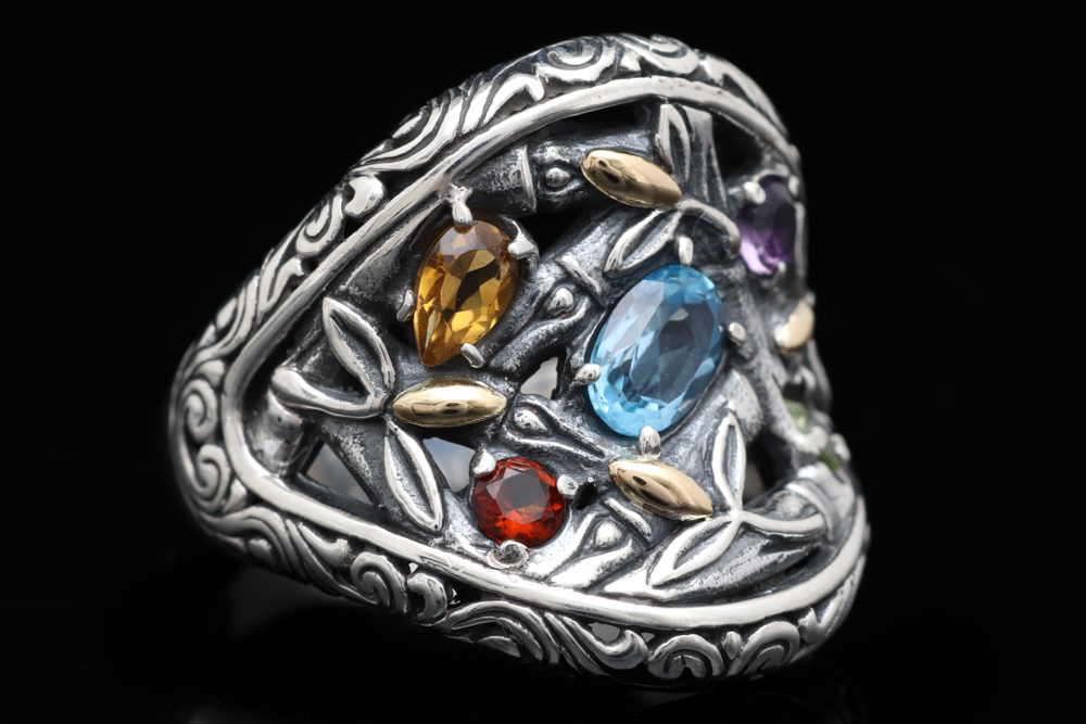 Sterling Silver, 18K Yellow Gold and Multi-Gemstone Ring