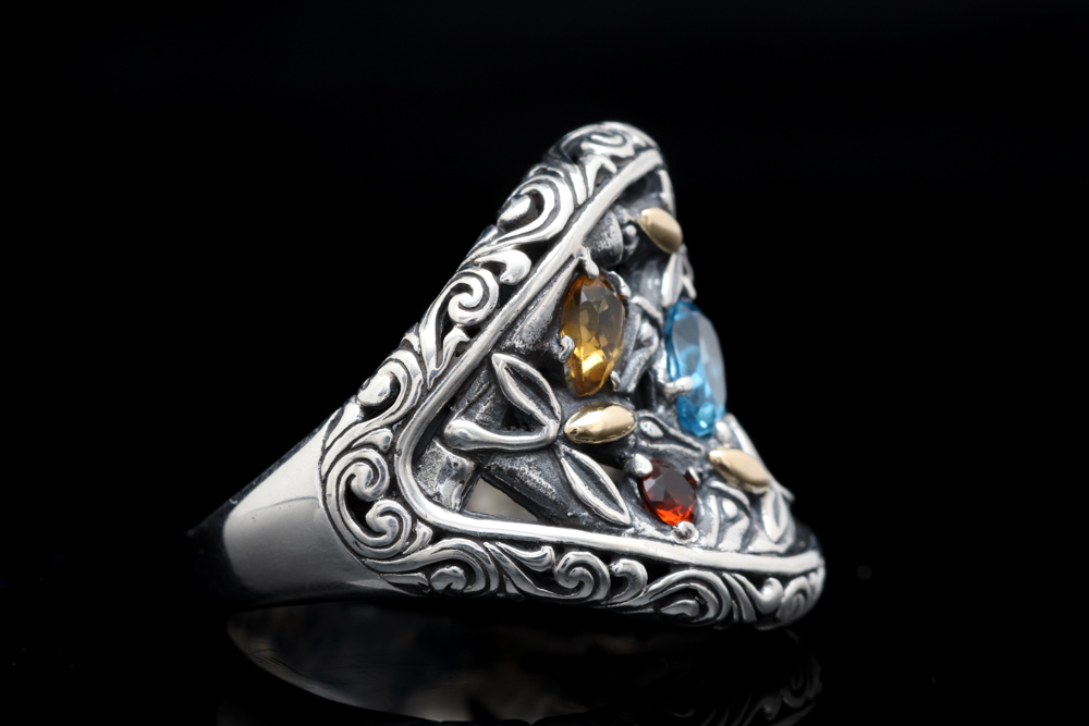 Sterling Silver, 18K Yellow Gold and Multi-Gemstone Ring