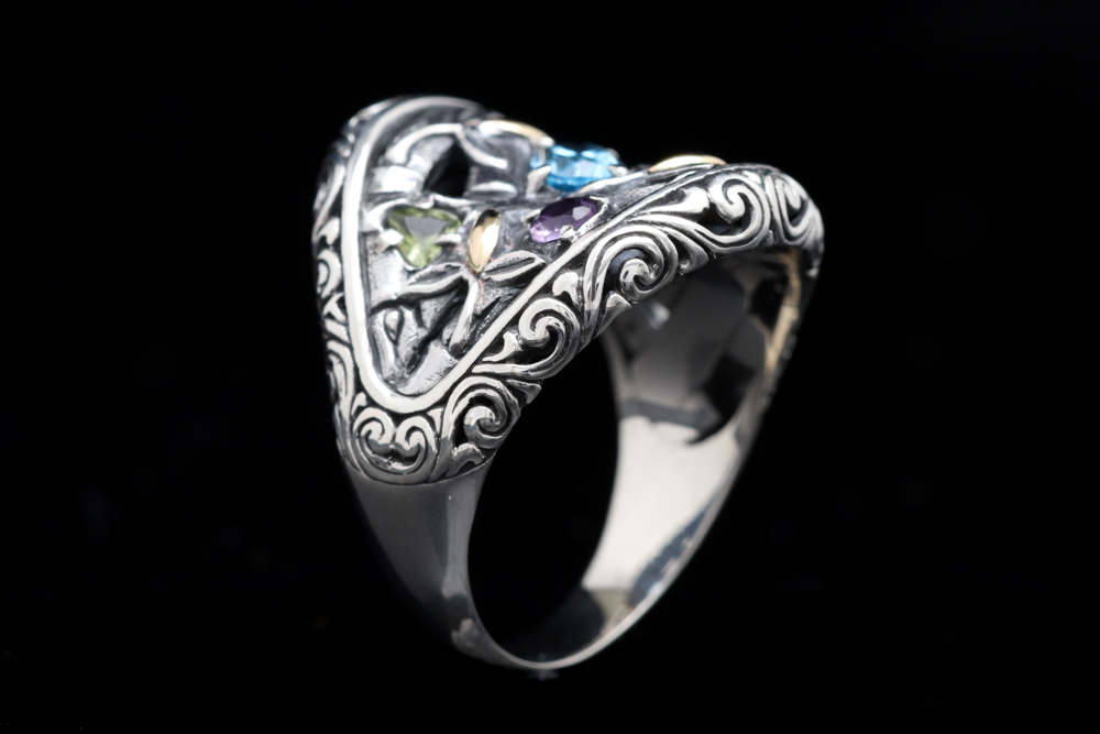 Sterling Silver, 18K Yellow Gold and Multi-Gemstone Ring