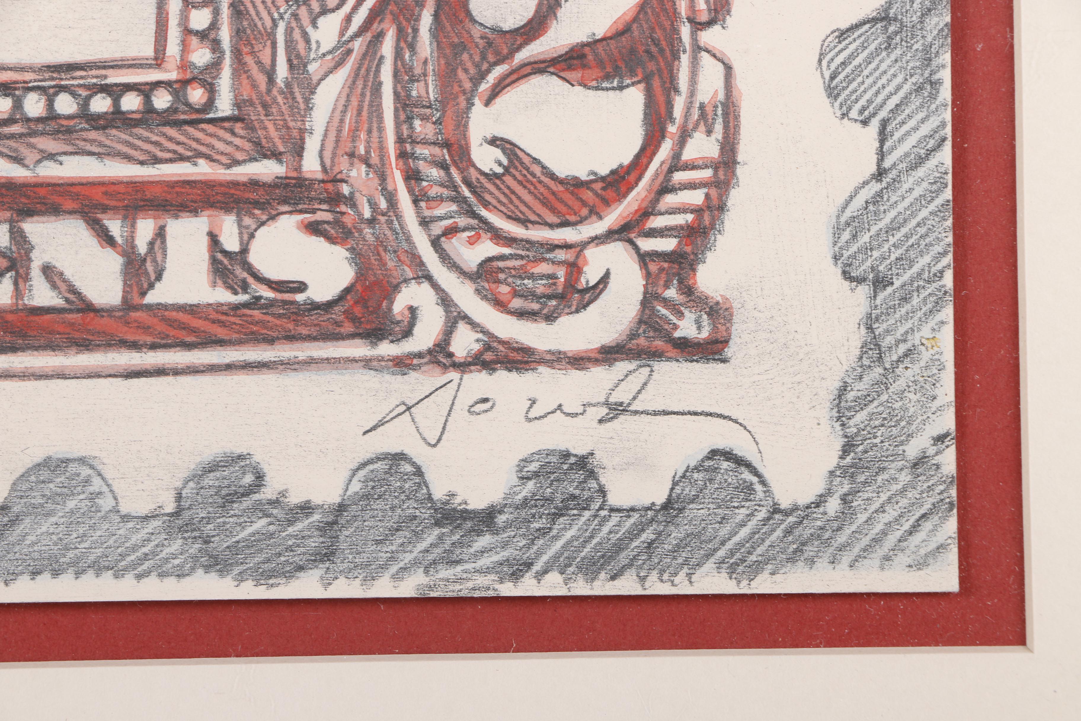 Robert Dowd Colored Pencil and Watercolor Drawing of a Stamp