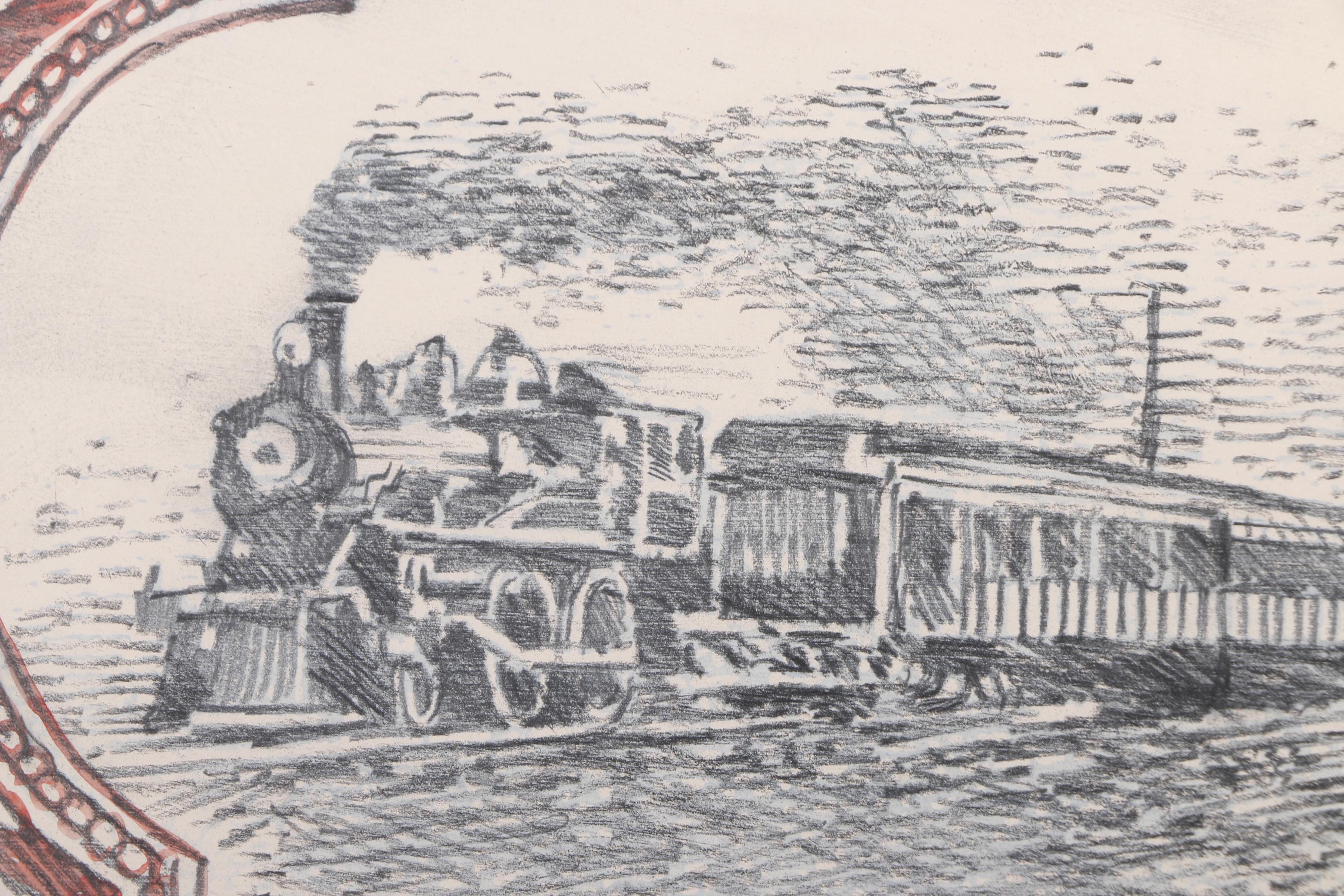 Robert Dowd Colored Pencil and Watercolor Drawing of a Stamp