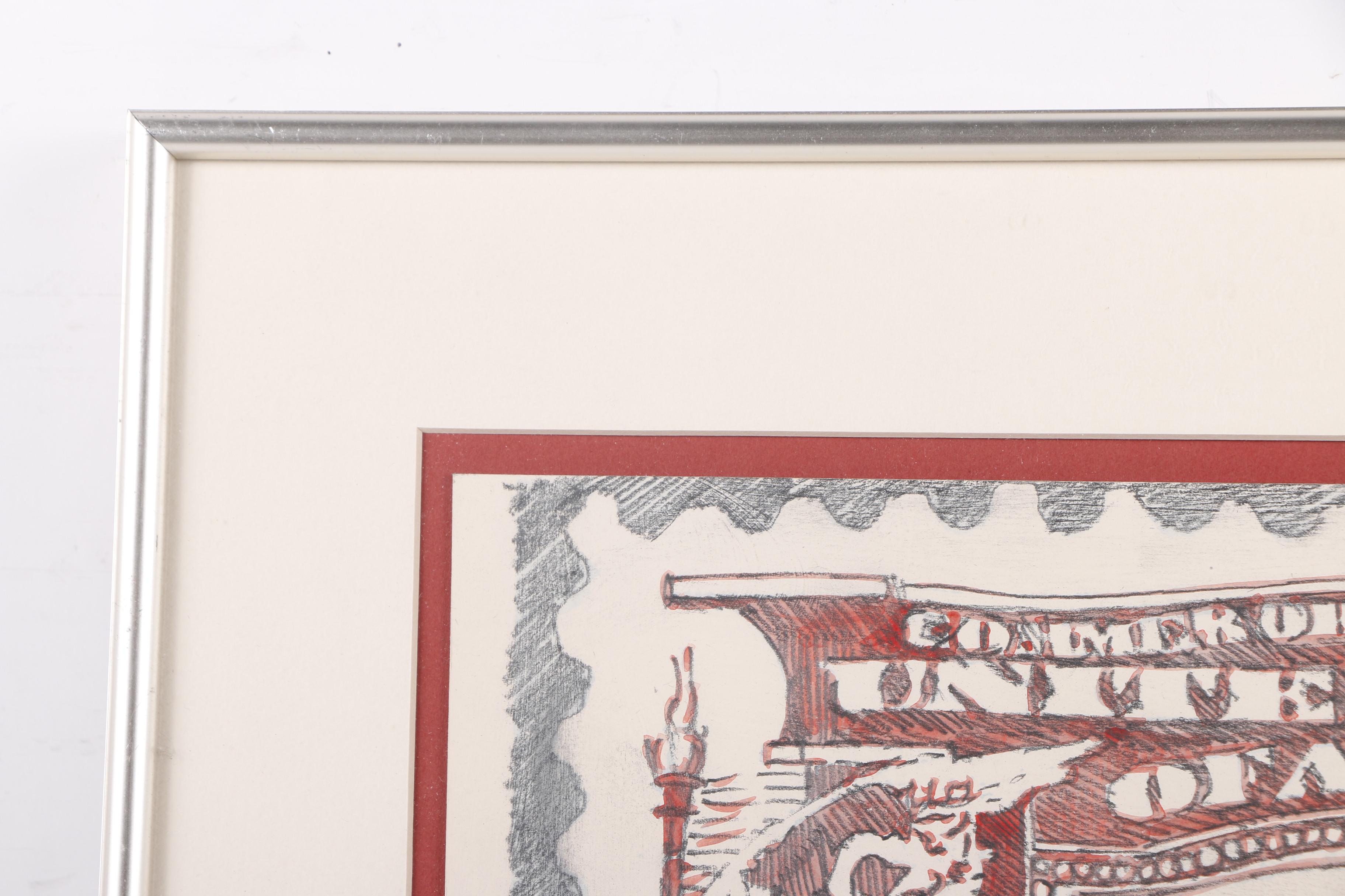 Robert Dowd Colored Pencil and Watercolor Drawing of a Stamp