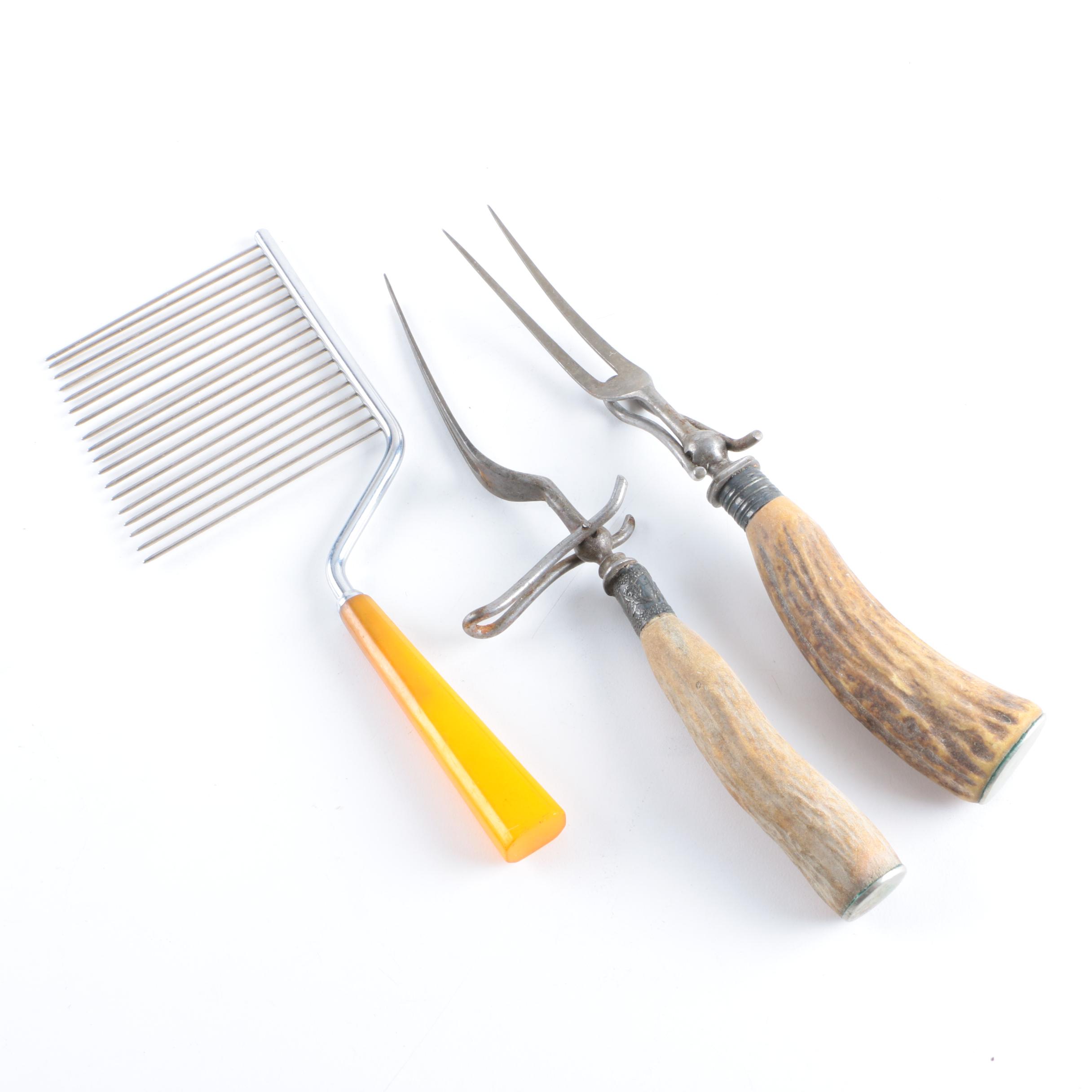 Sanders & Bowers Ltd. Knife and Other Serveware with Antler-Handled Utensils