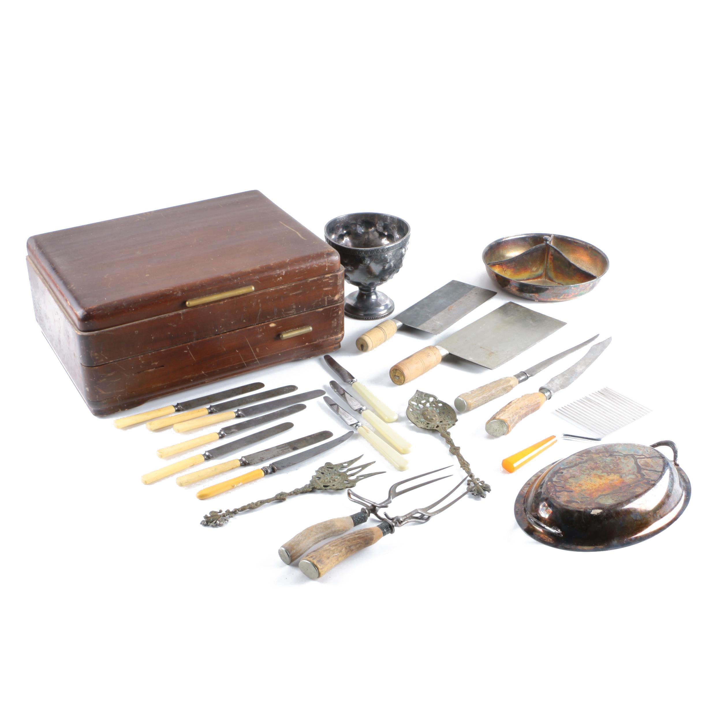 Sanders & Bowers Ltd. Knife and Other Serveware with Antler-Handled Utensils