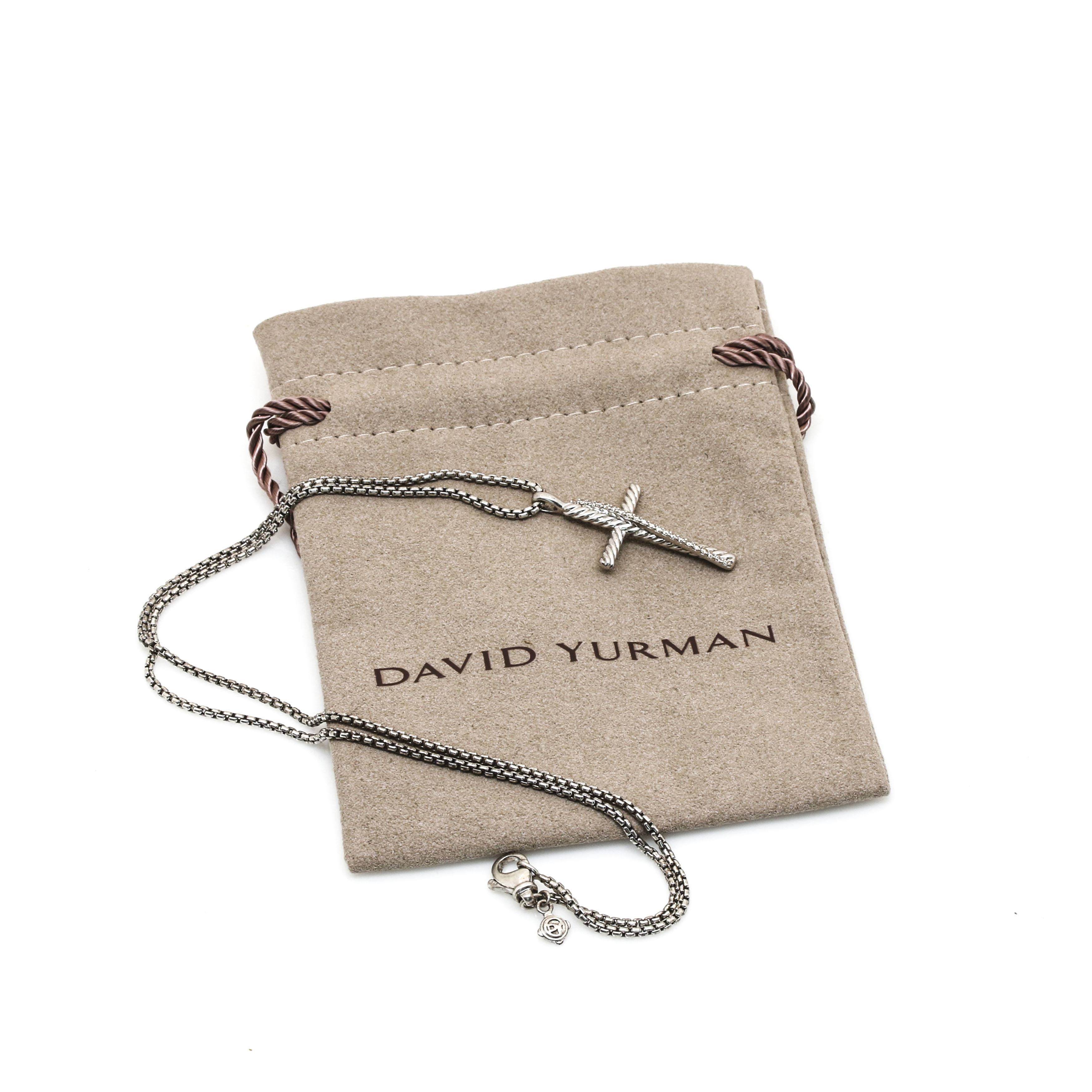 David Yurman Crossover Collection Sterling Silver Diamond Cross Necklace
