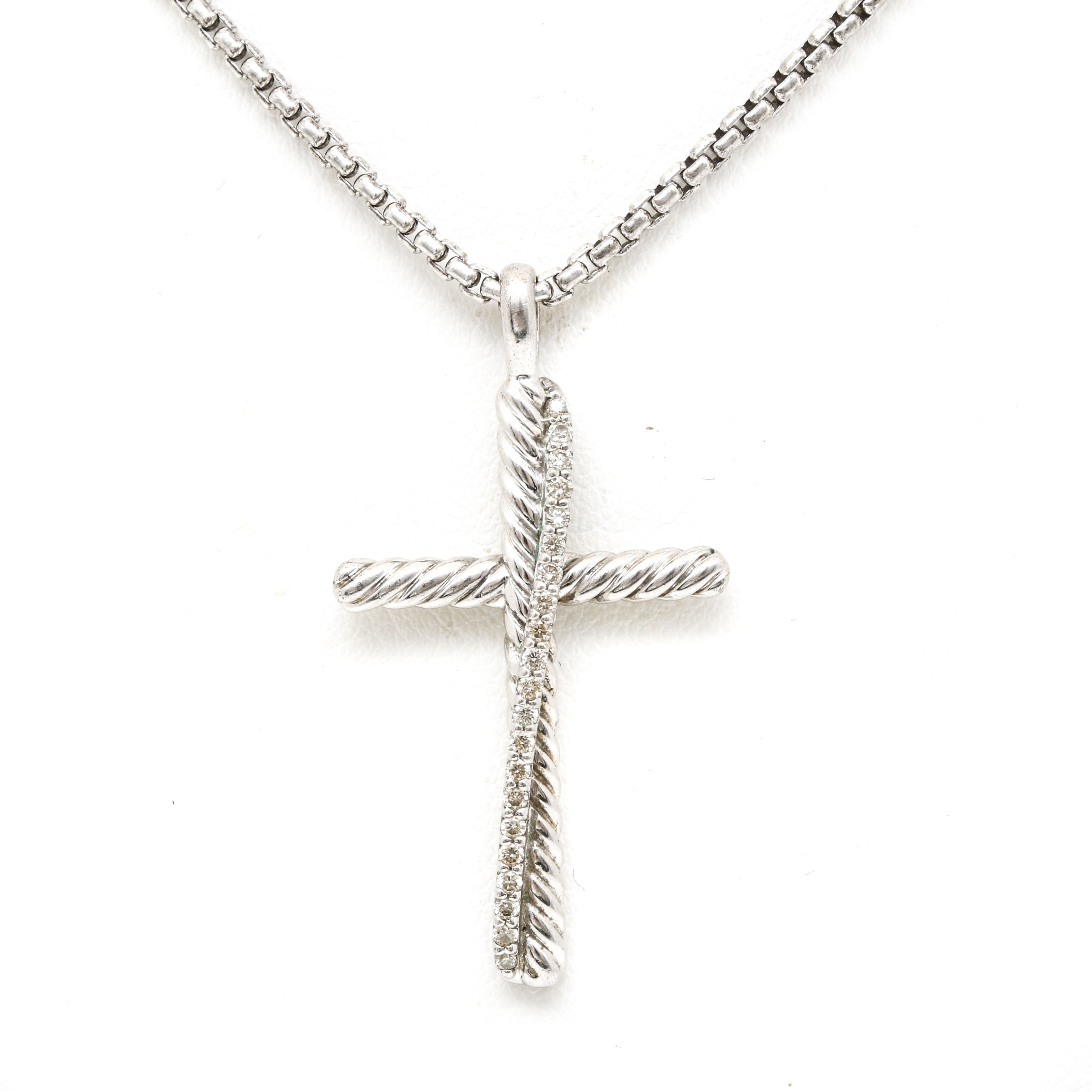 David Yurman Crossover Collection Sterling Silver Diamond Cross Necklace