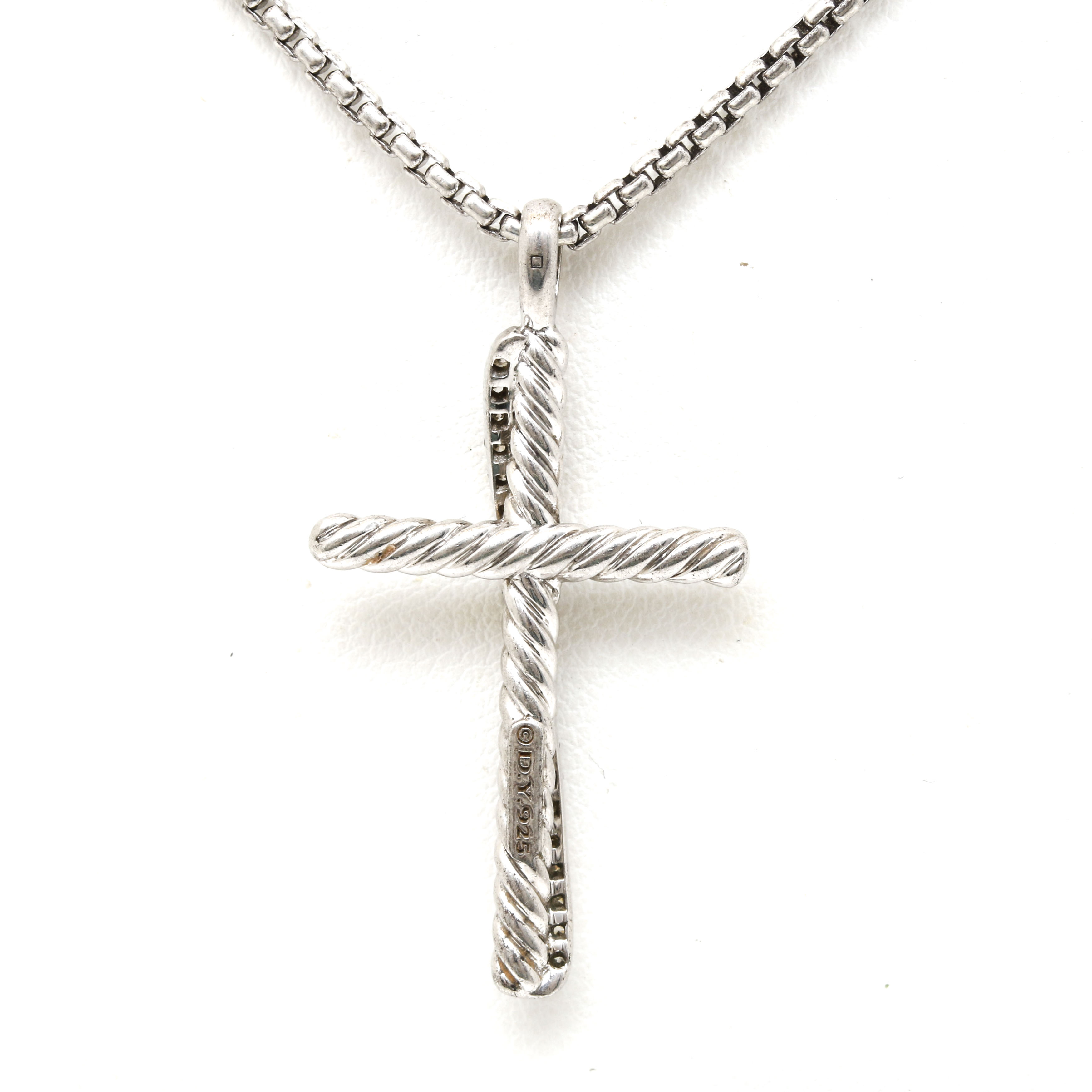 David Yurman Crossover Collection Sterling Silver Diamond Cross Necklace