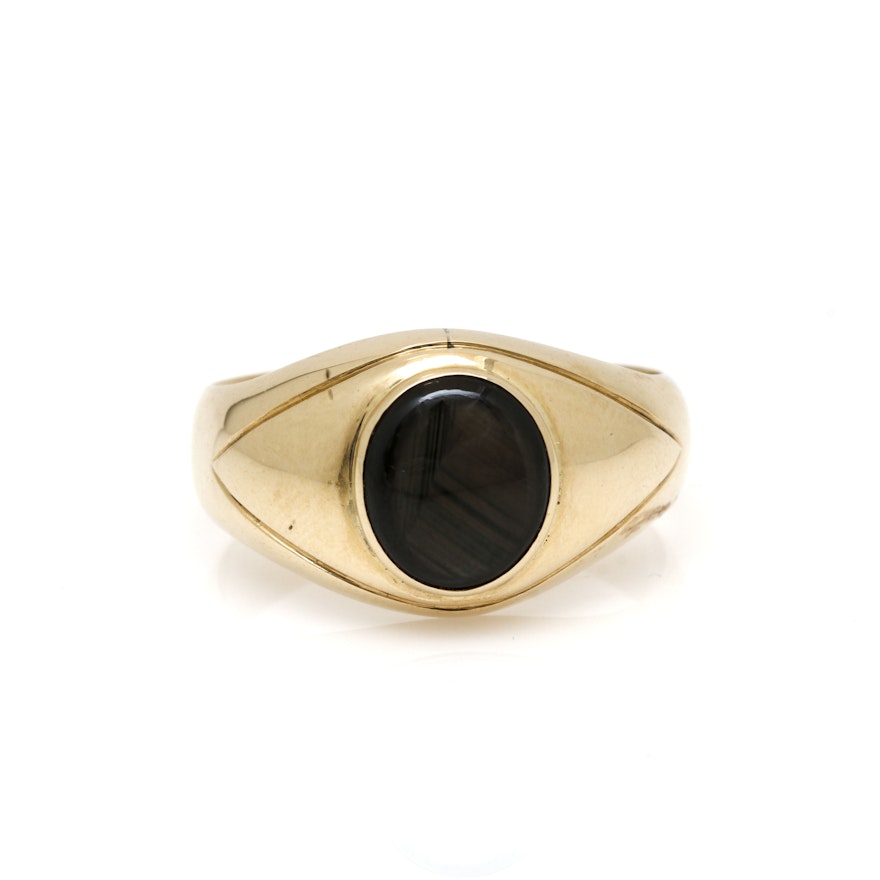 10K Yellow Gold Black Star Sapphire Ring