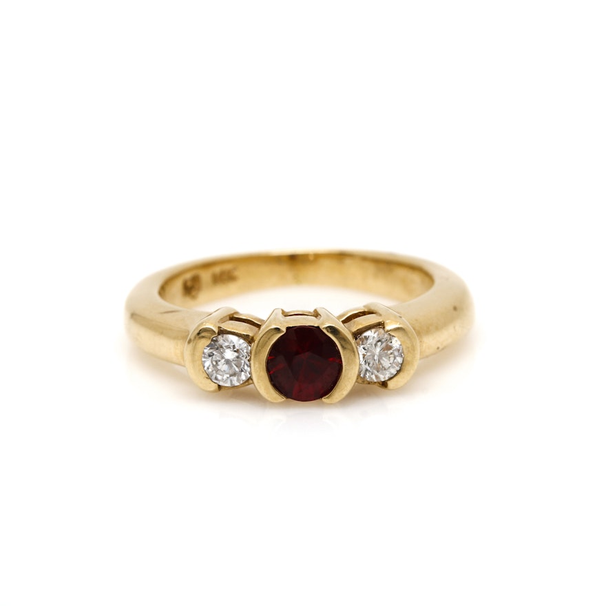 14K Yellow Gold Ruby and Diamond Ring