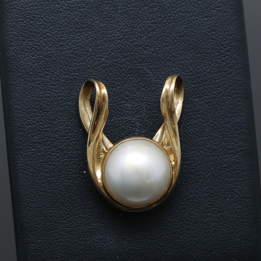 10K Yellow Gold Cultured Mabé Pearl Slide Pendant