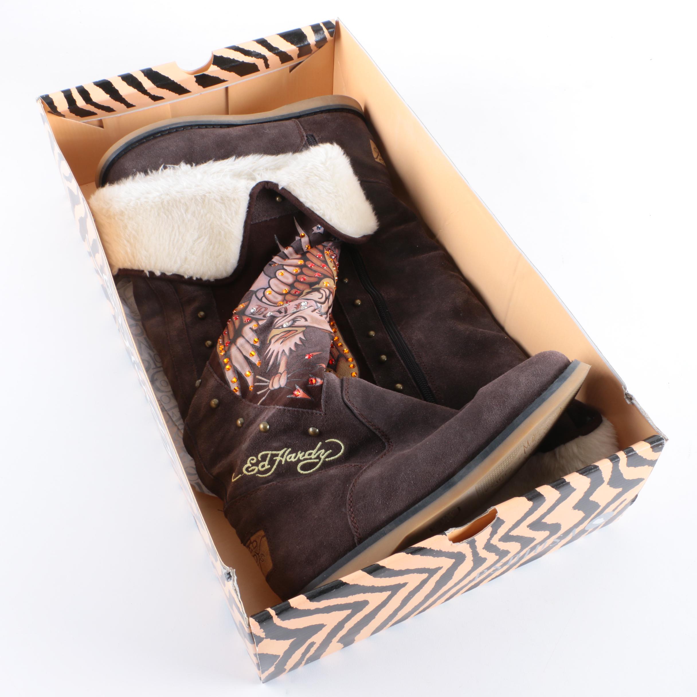 Women's Ed Hardy Suede Embellished Boots
