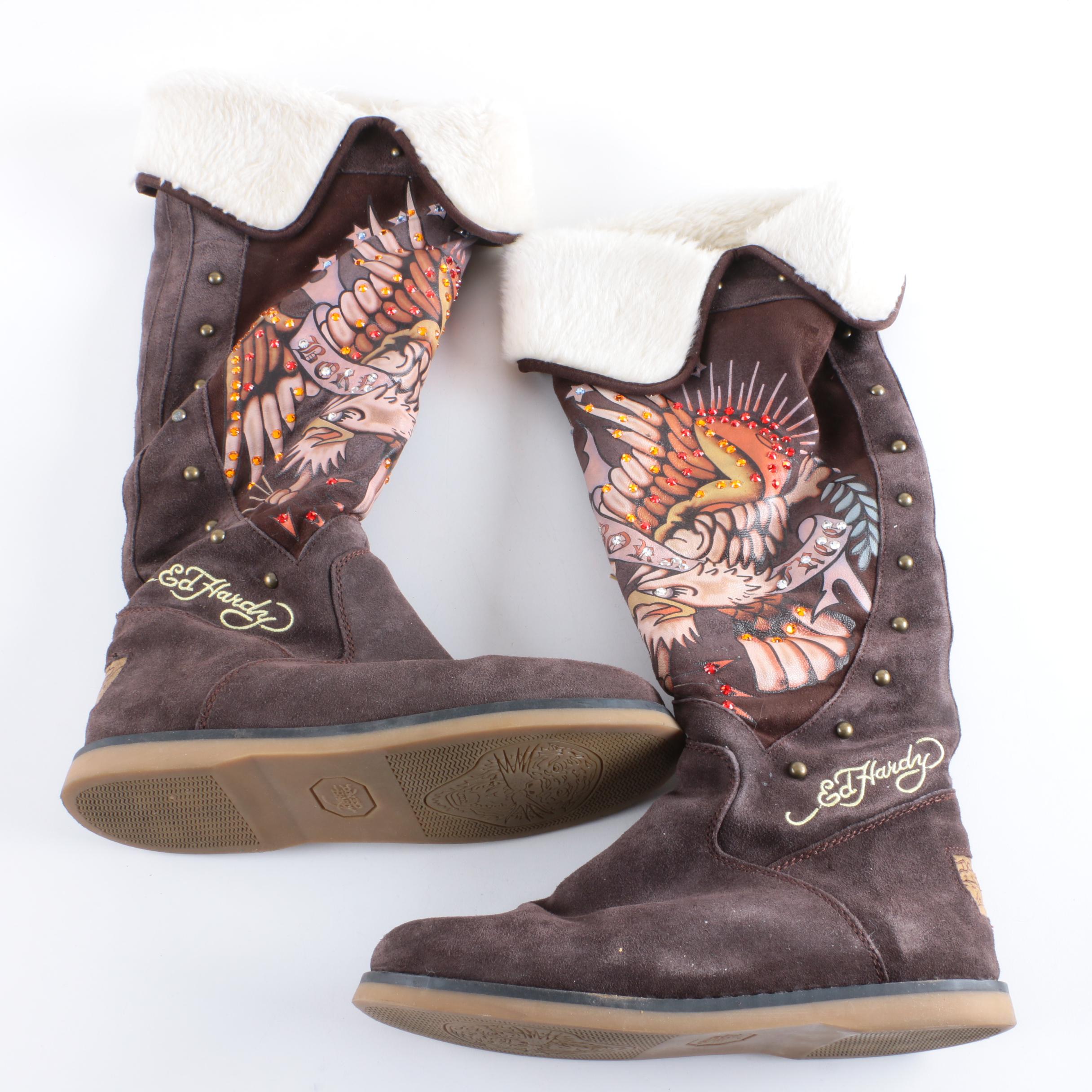 Women's Ed Hardy Suede Embellished Boots
