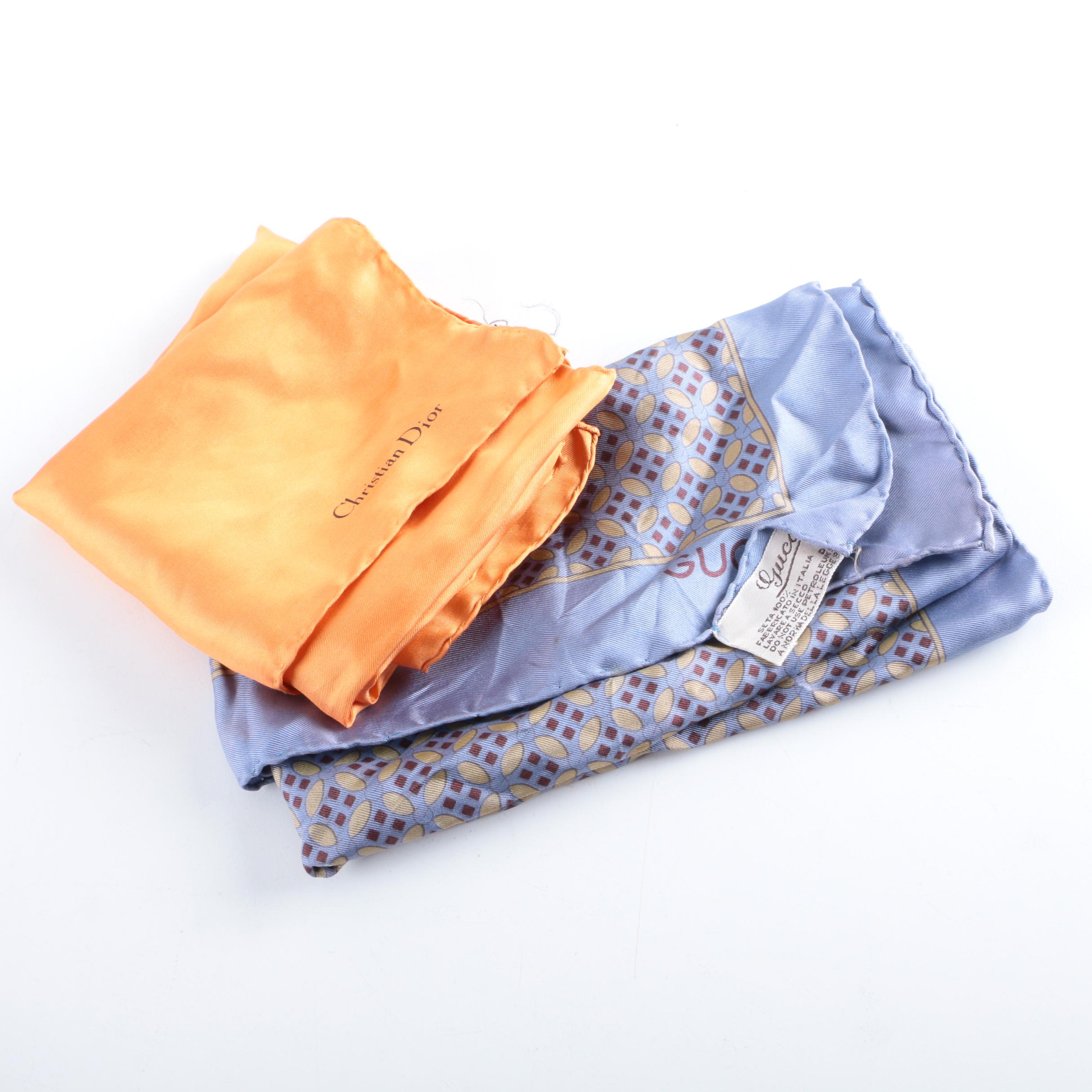 Men's Silk Pocket Squares Including Gucci, Christian Dior and Bert Pulitzer