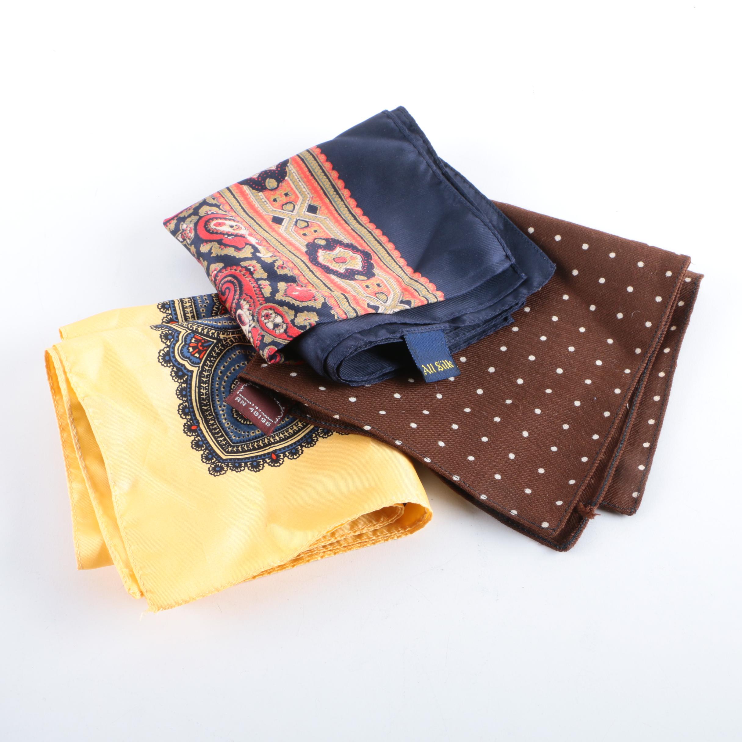 Men's Silk Pocket Squares Including Gucci, Christian Dior and Bert Pulitzer