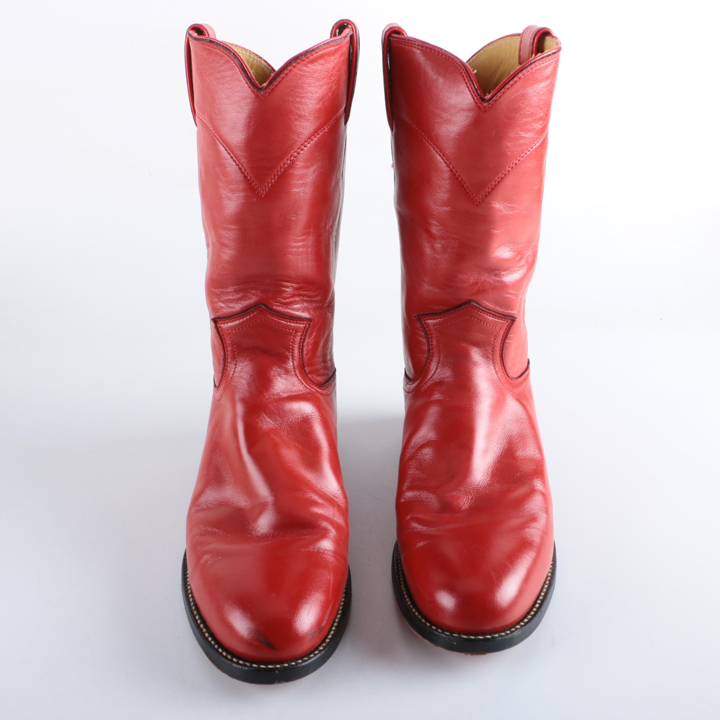 Justin Red Leather Cowboy Boots
