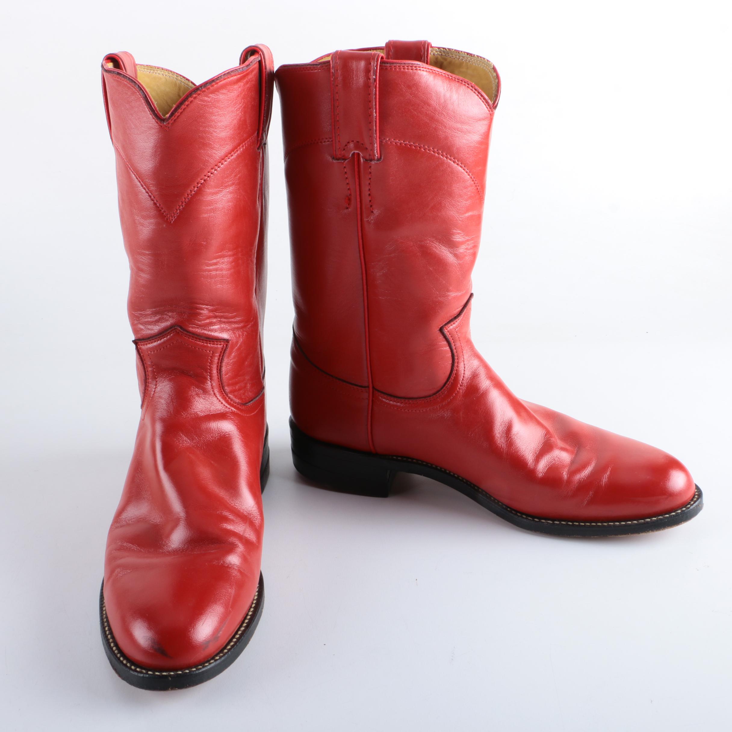 Justin Red Leather Cowboy Boots