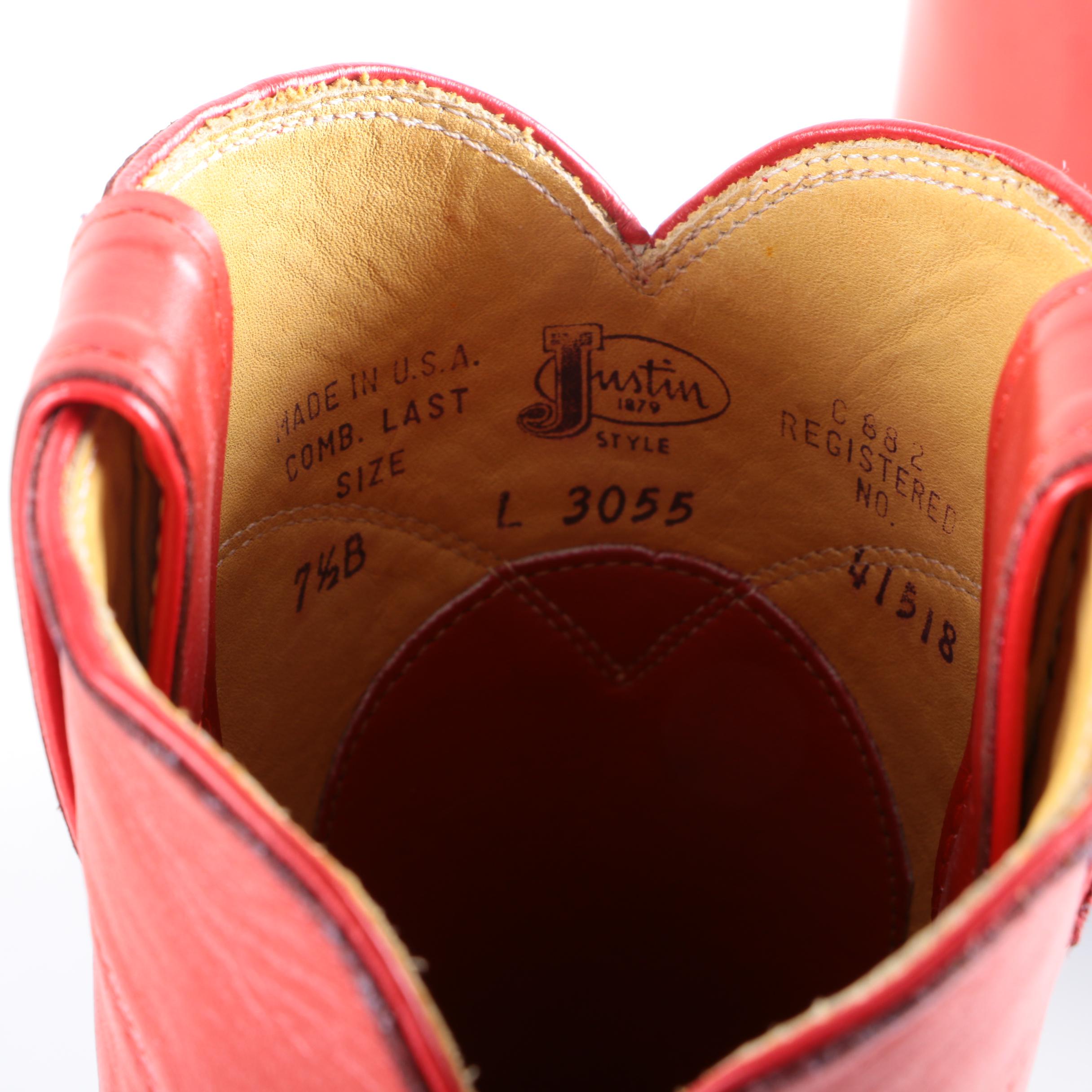 Justin Red Leather Cowboy Boots