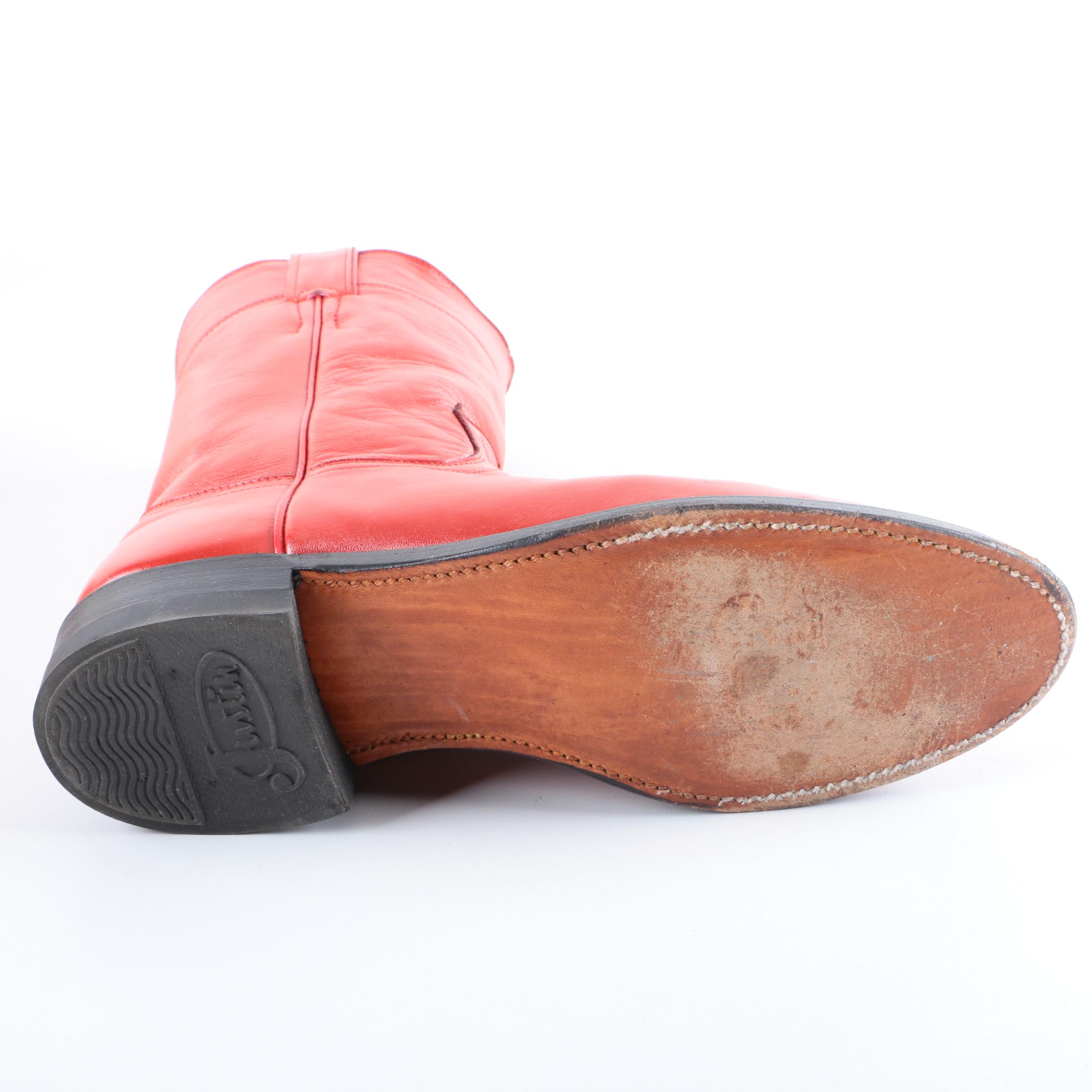 Justin Red Leather Cowboy Boots