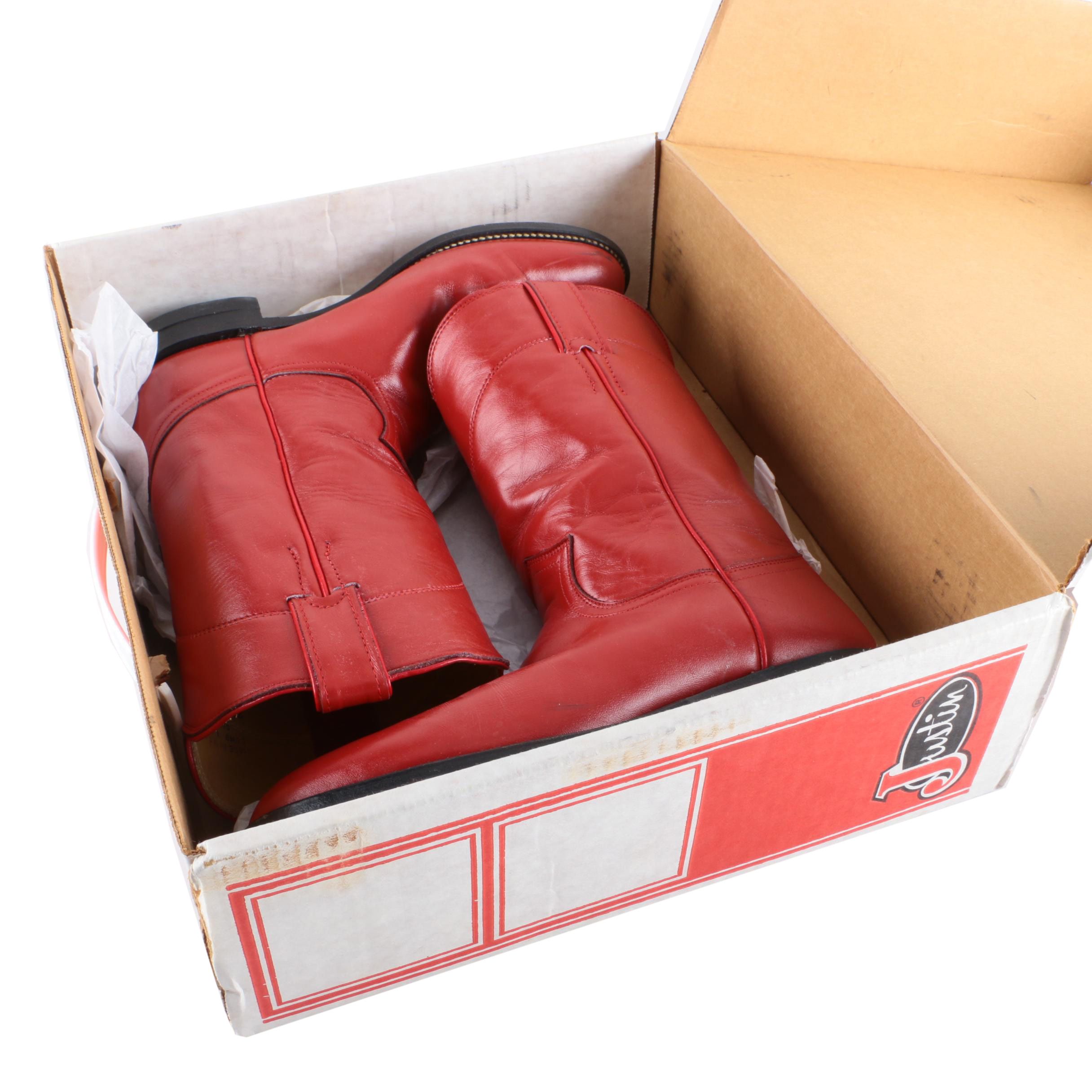 Justin Red Leather Cowboy Boots
