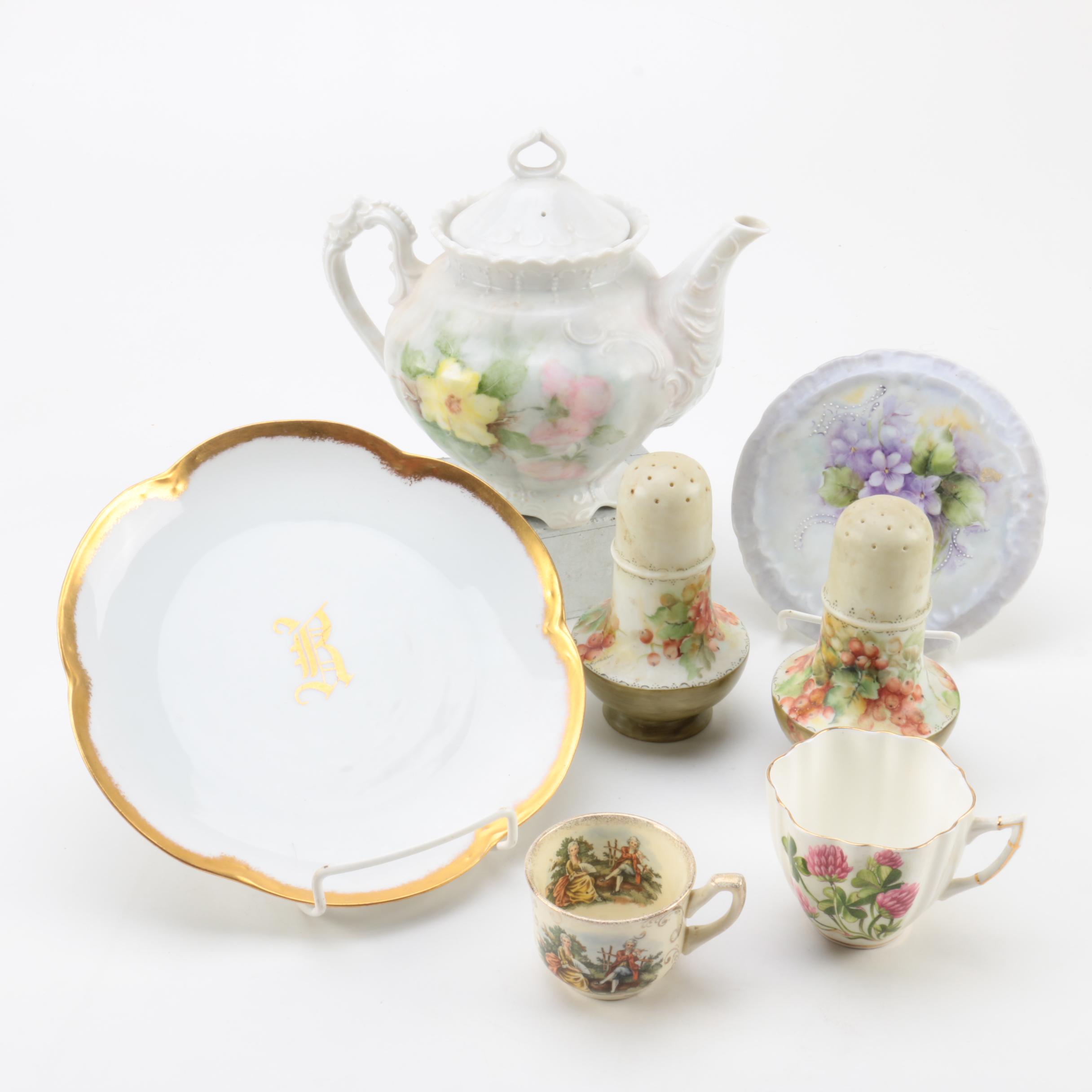 Vintage Hand Painted Teapot and Tableware