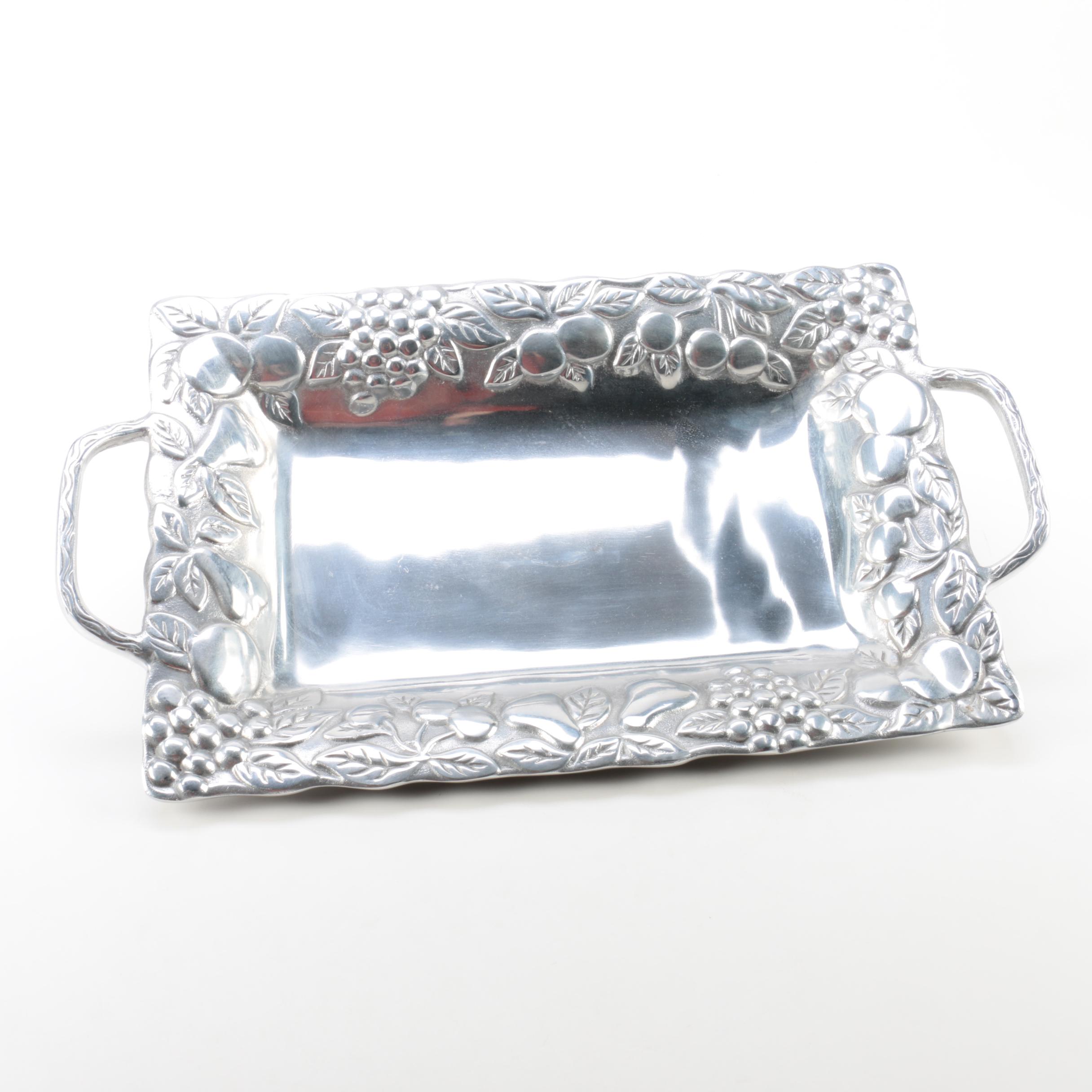 Fruit Themed Silver Tone Metal Serving Tray