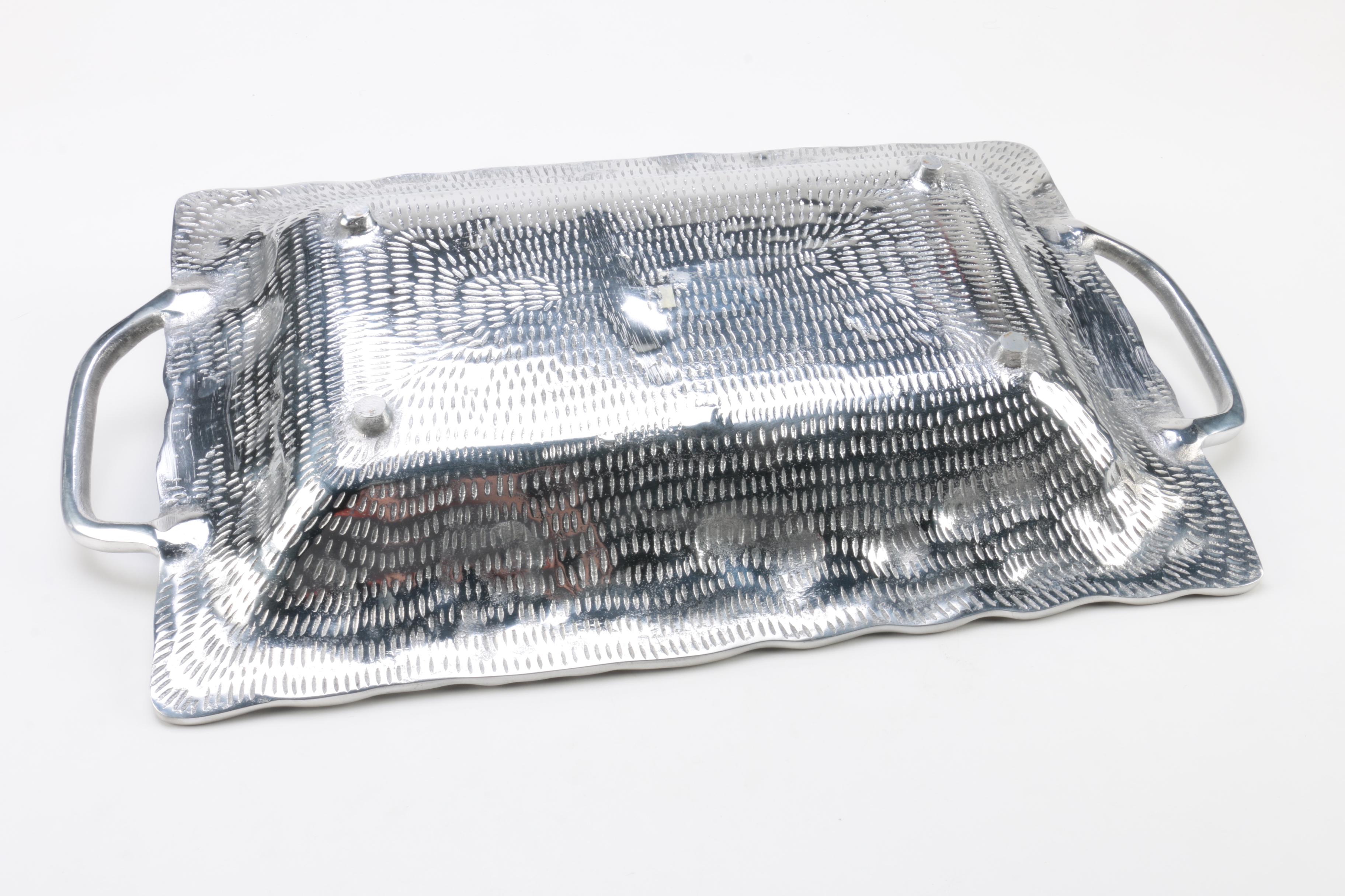 Fruit Themed Silver Tone Metal Serving Tray