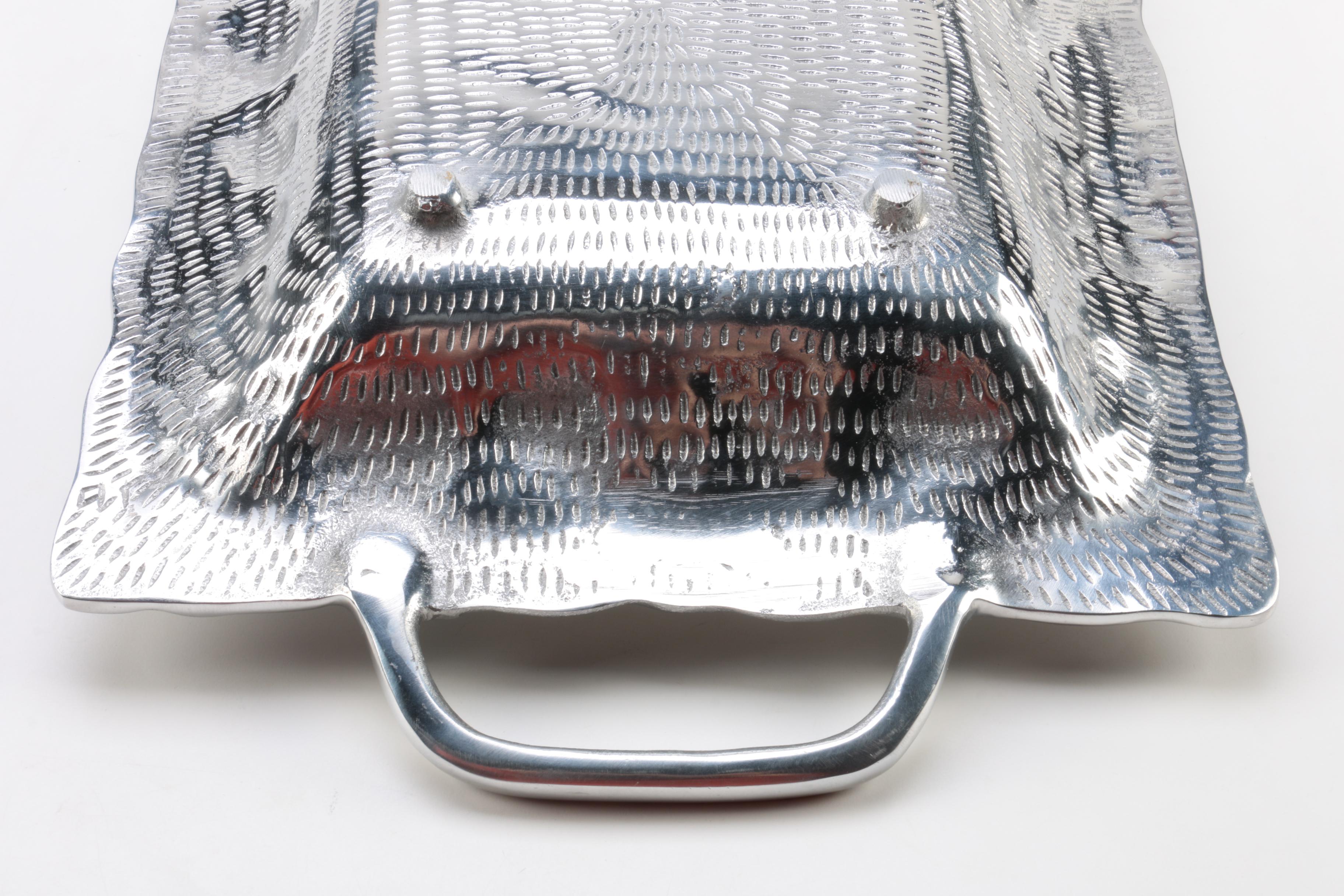 Fruit Themed Silver Tone Metal Serving Tray