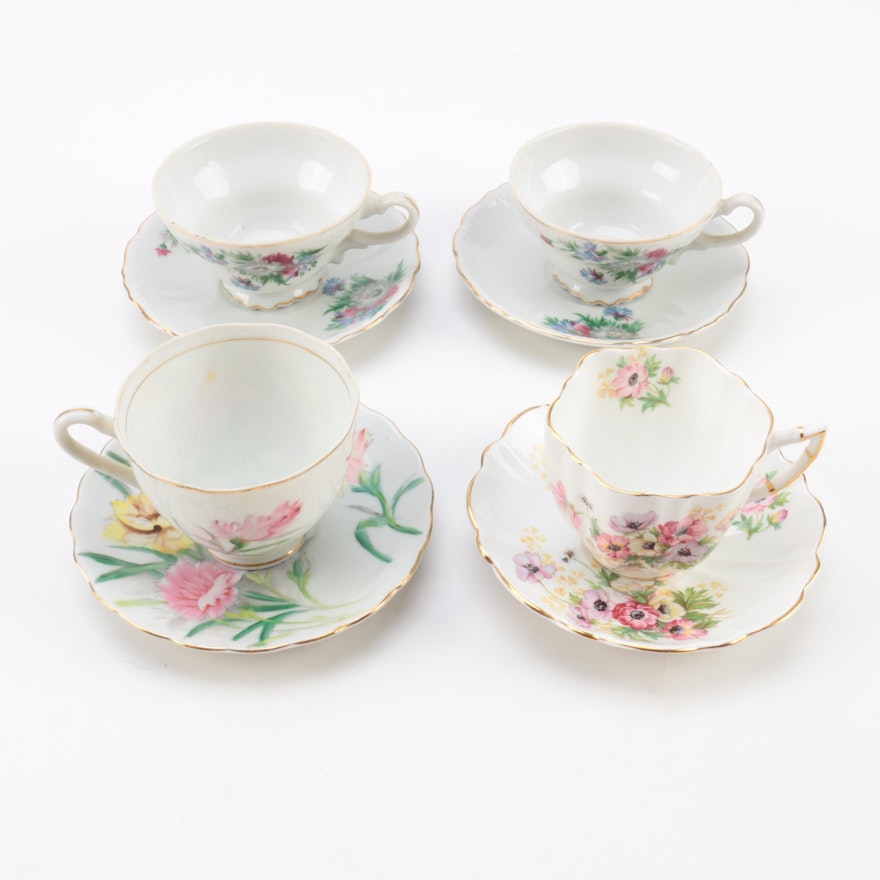 Vintage Teacups and Saucers Including Kasuga Ware